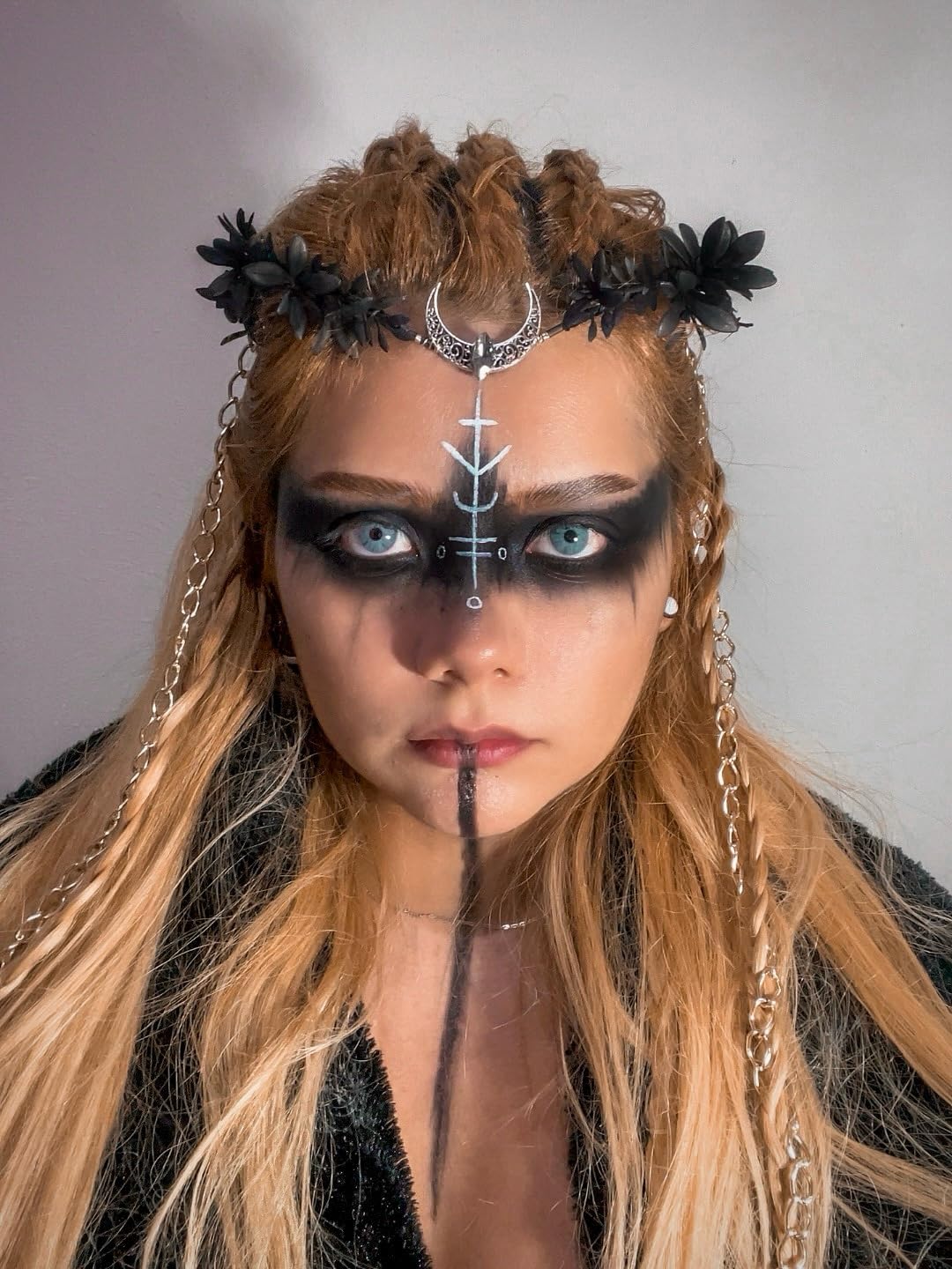 MOSTORY Black Moon Flower Crown - Handmade Gothic Elf Headpiece Woodland Dark Floral Headband Fairy Circlet for Renaissance Halloween Goth Wedding Party Cosplay Photo Shoot - Image 2