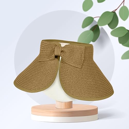 Miniatura 2 de ELEHOLD Viseras solares para mujer, sombreros de playa de ala ancha, sombrero de paja enrollable, plegable, con protección UV, sombrero de viaje de