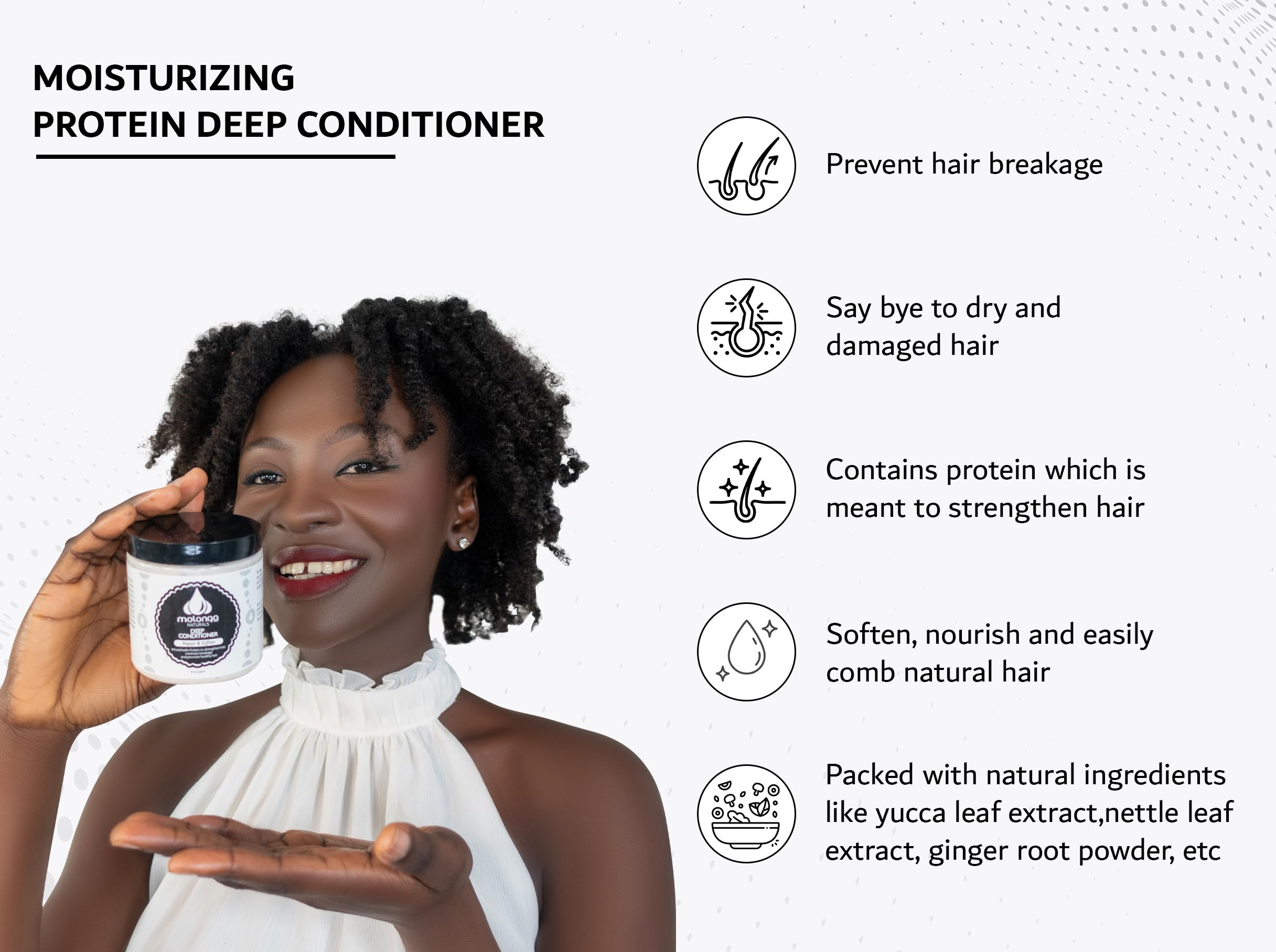 Molonga Naturals Deep Conditioner for Dry Damaged Hair | Hydrating & Rejuvenating Protein Hair Treatment for Natural, Curly, Dry or Coily Hairs | Softens and Repairs Dry Damaged Hairs |