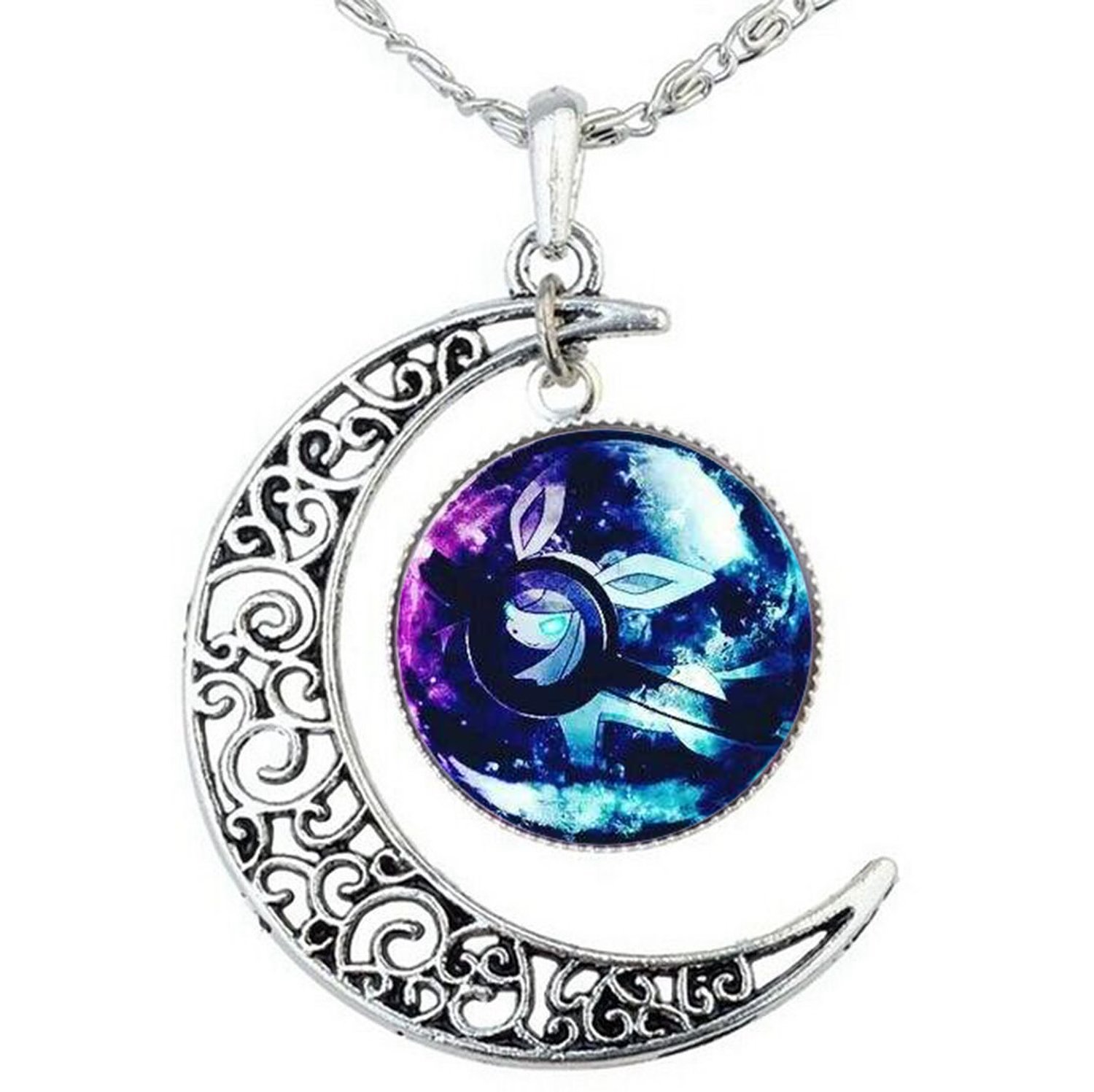 JoyplancraftPokemon Pokeball and Crescent Necklace Anime Pokemon Go Pikachu Pokemon Glass Dome and New Moon Necklace