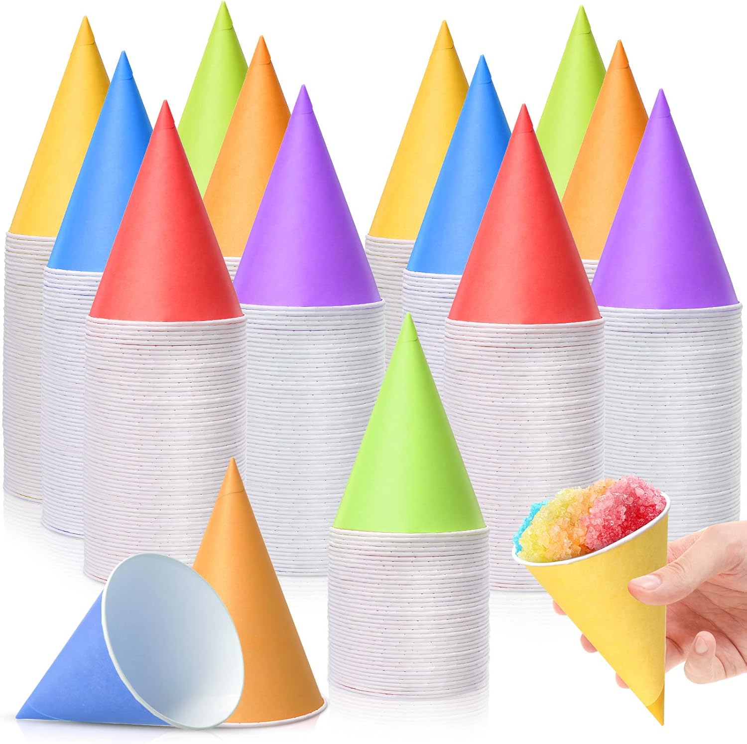 Amyhill 1200 Pieces 6 oz Snow Cone Cups Bulk Colorful Cone