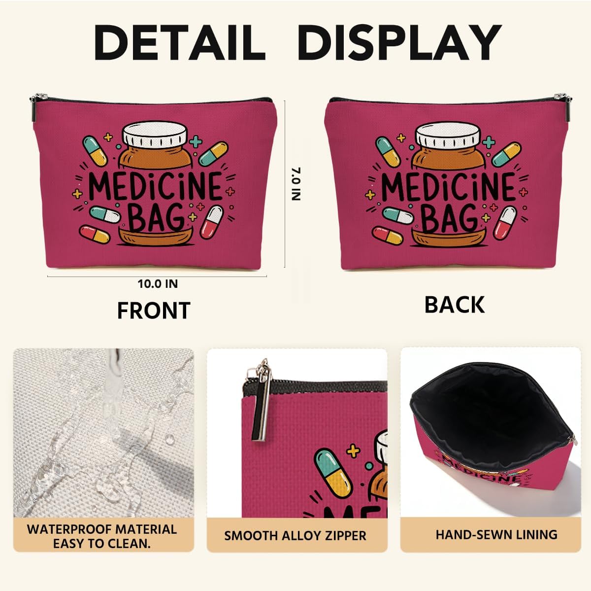Vintage Medicine Makeup Bag, Pill Storage Bags for Patient Medical Pouch image 2
