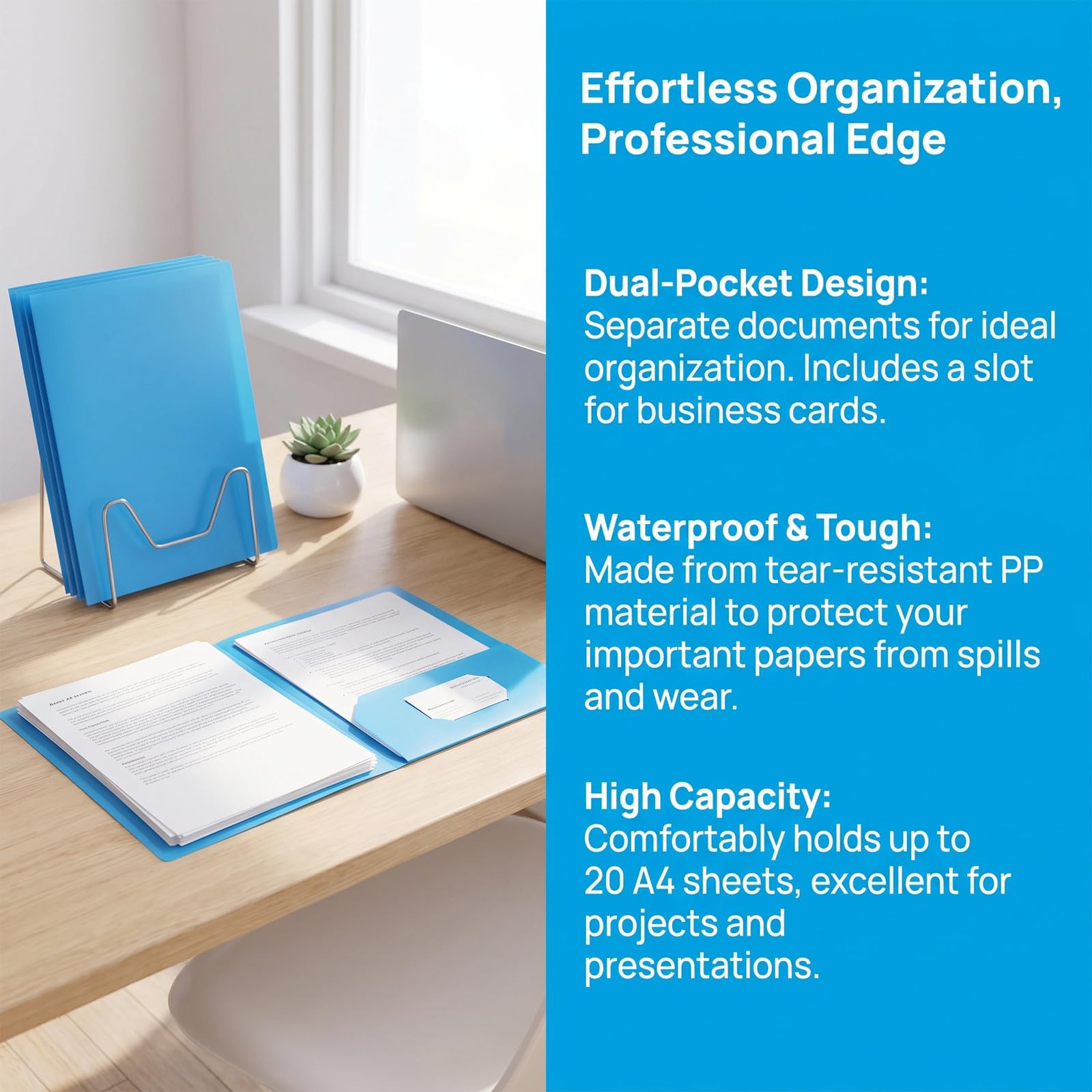 POPETPOP 24 Pezzi Cartellina Portadocumenti in PP Blu con 2 Tasche Formato