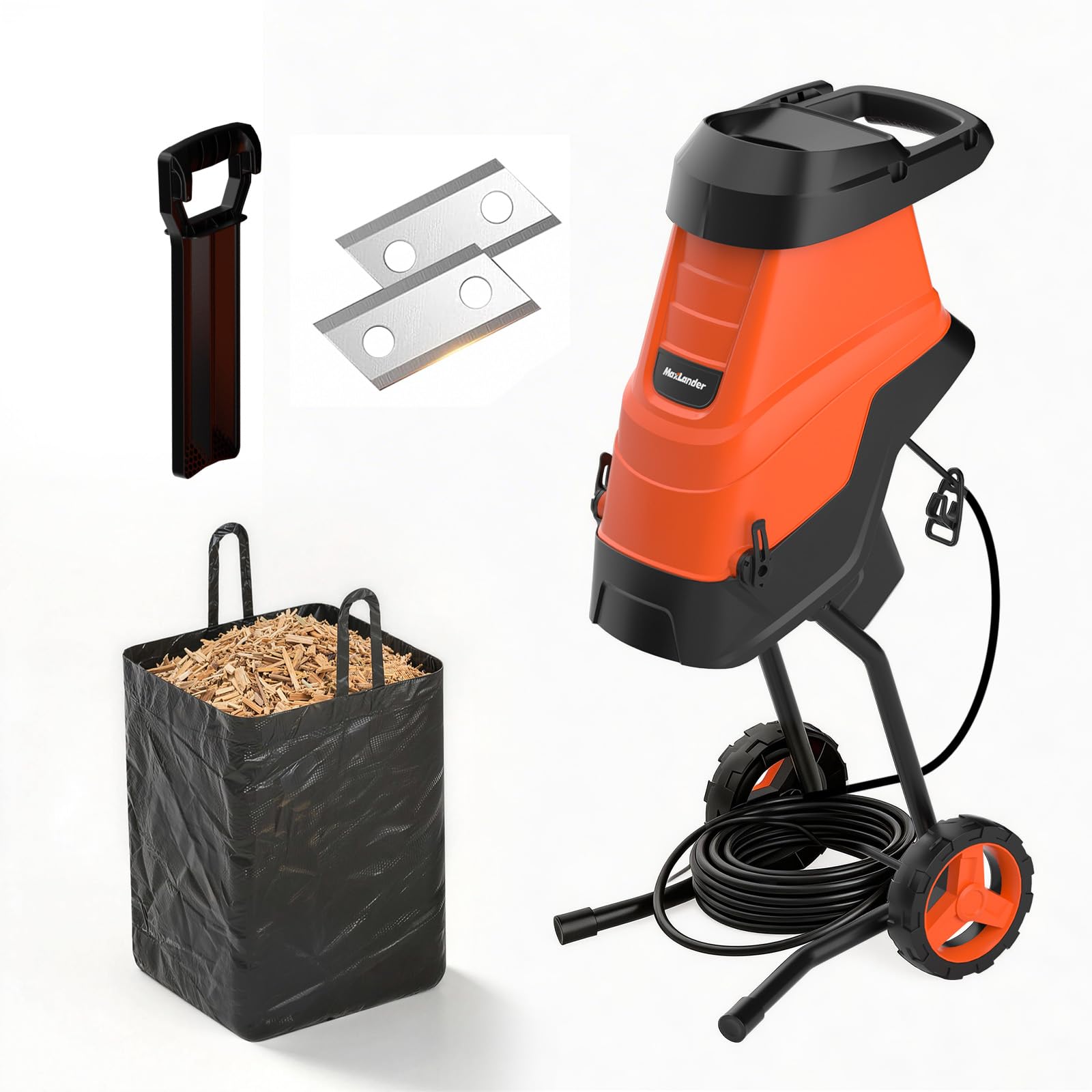 MAXLANDER Trituradora eléctrica de jardín de 2600 W, con depósito de recogida de 45 L, máx. 45 mm de grosor de rama, trituradora de cuchillas, compostaje y limpieza del jardín, relación de trituración