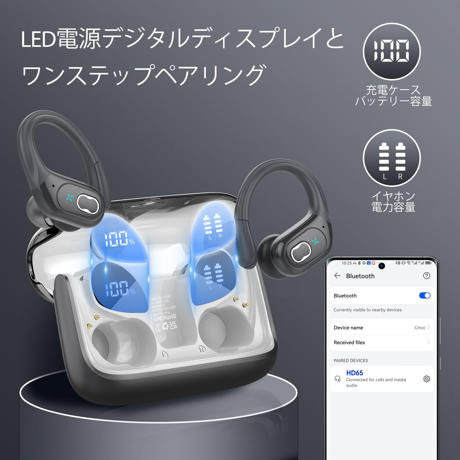 Amazon.co.jp: イヤホン bluetooth 耳掛け ワイヤレスイヤホン 最大75