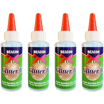 BEACON Glitter-It! Quick-Drying, Crystal Clear, Non-Toxic Glue for Sparkling Glass Decor & Ornament Crafting, 2-Ounce, 4-Pack
