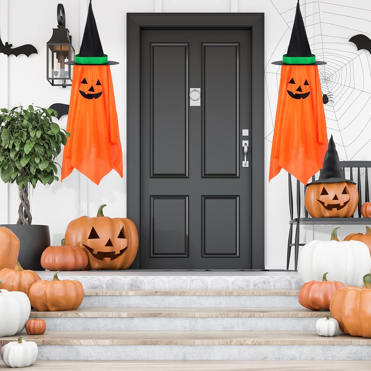 RWSEFK 2Pcs Hanging Pumpkin Witch Hats Ornaments for Home, Garden, Yard Party