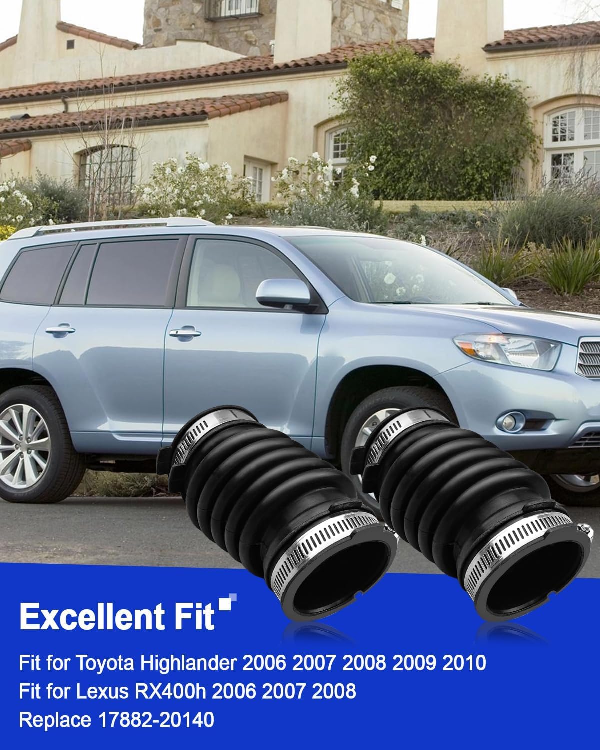 2 Pcs Air Cleaner Intake Hose with Clamps Replace 17882-20140 Fit for Toyota Highlander 2006-2010 Lexus RX400h 2006-2008