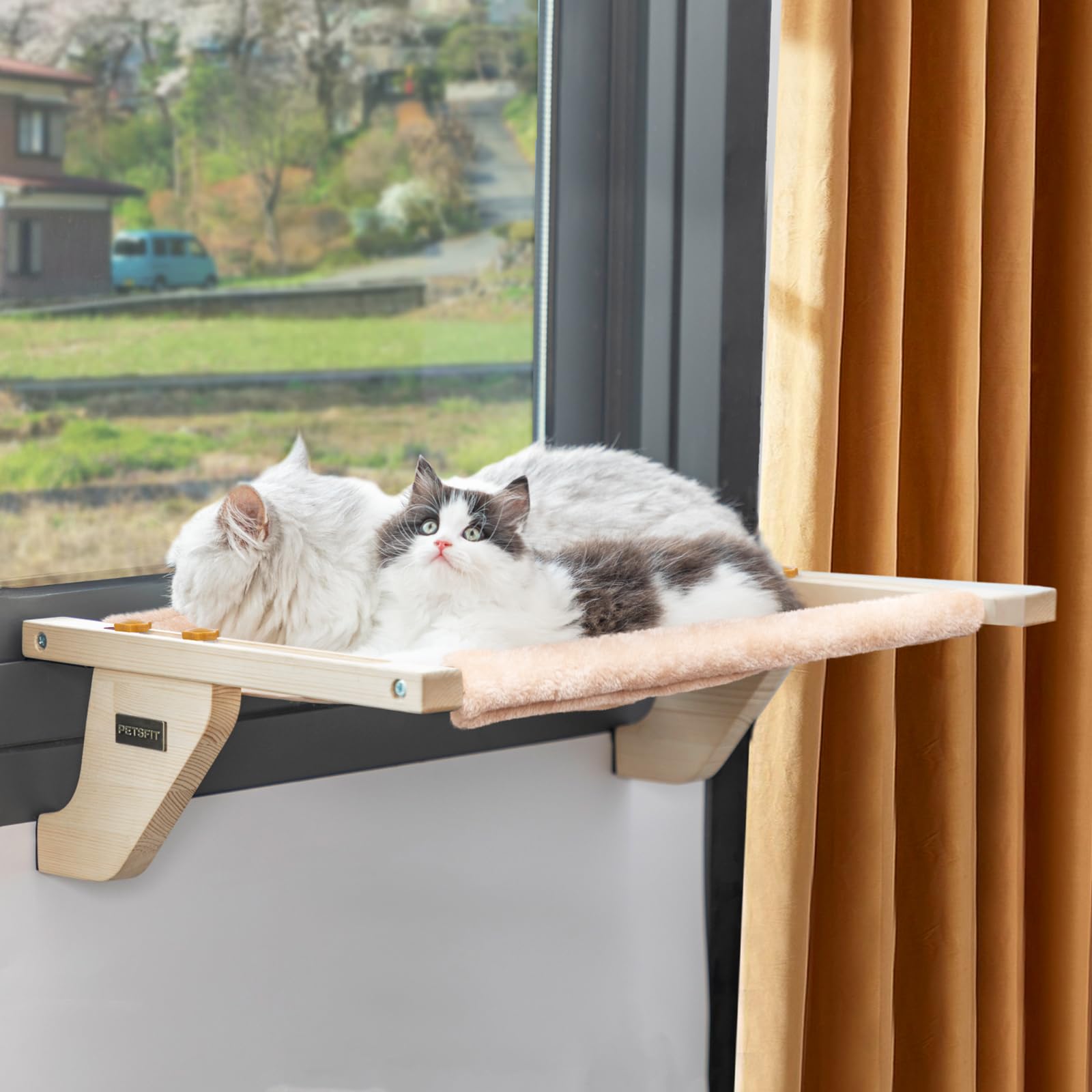 Amazon.co.jp: Petsfit 猫ハンモック 猫窓ベッド 窓用ハンモック 木製