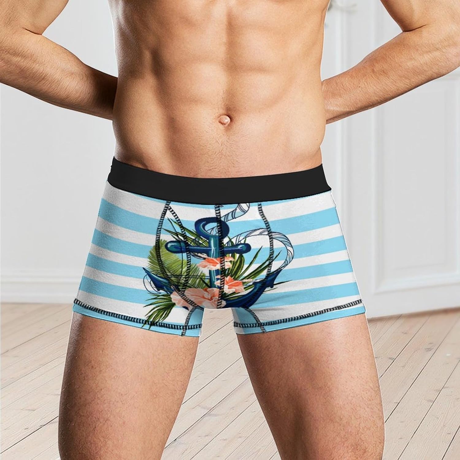 Hawaiian Hibiscus Anchor Men's Boxer Briefs Novelty Underwear Trunks Short Underpants