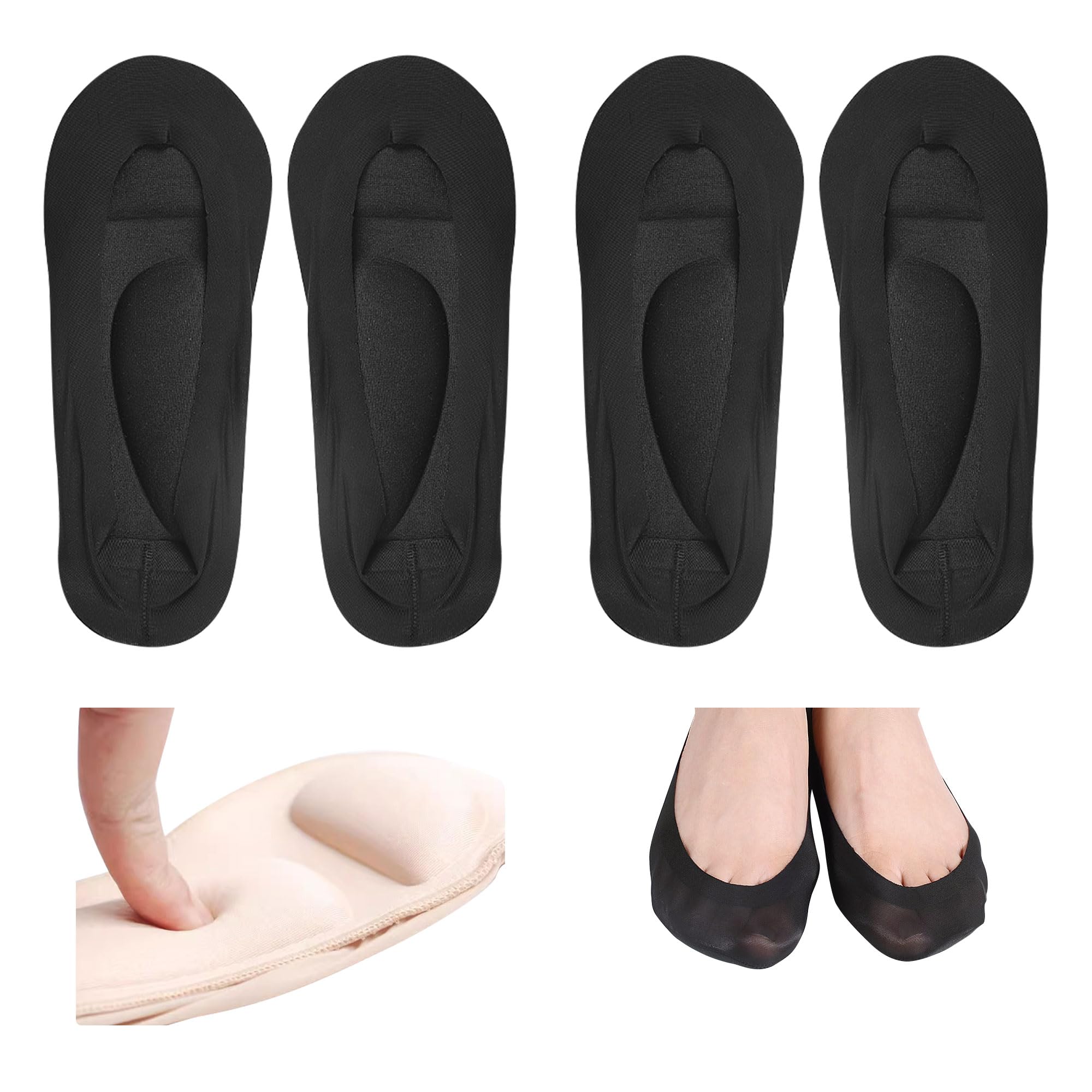 Keroius 2pairs 3D Ice Silk Arch Support Socks Women No Show Liner Socks Sponge Cushion Non Slip Socks for Woman and Girls