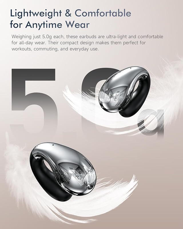 Upgraded Clip-on Ear Earbuds, Bluetooth 6.1 Wireless Open Ear Headphones, Comfortable Fit with Crystal Clear Sound, 50-Hour Battery Life, Open-Ear Wireless Headphones for Gym & Outdoor Sports, Black image 6