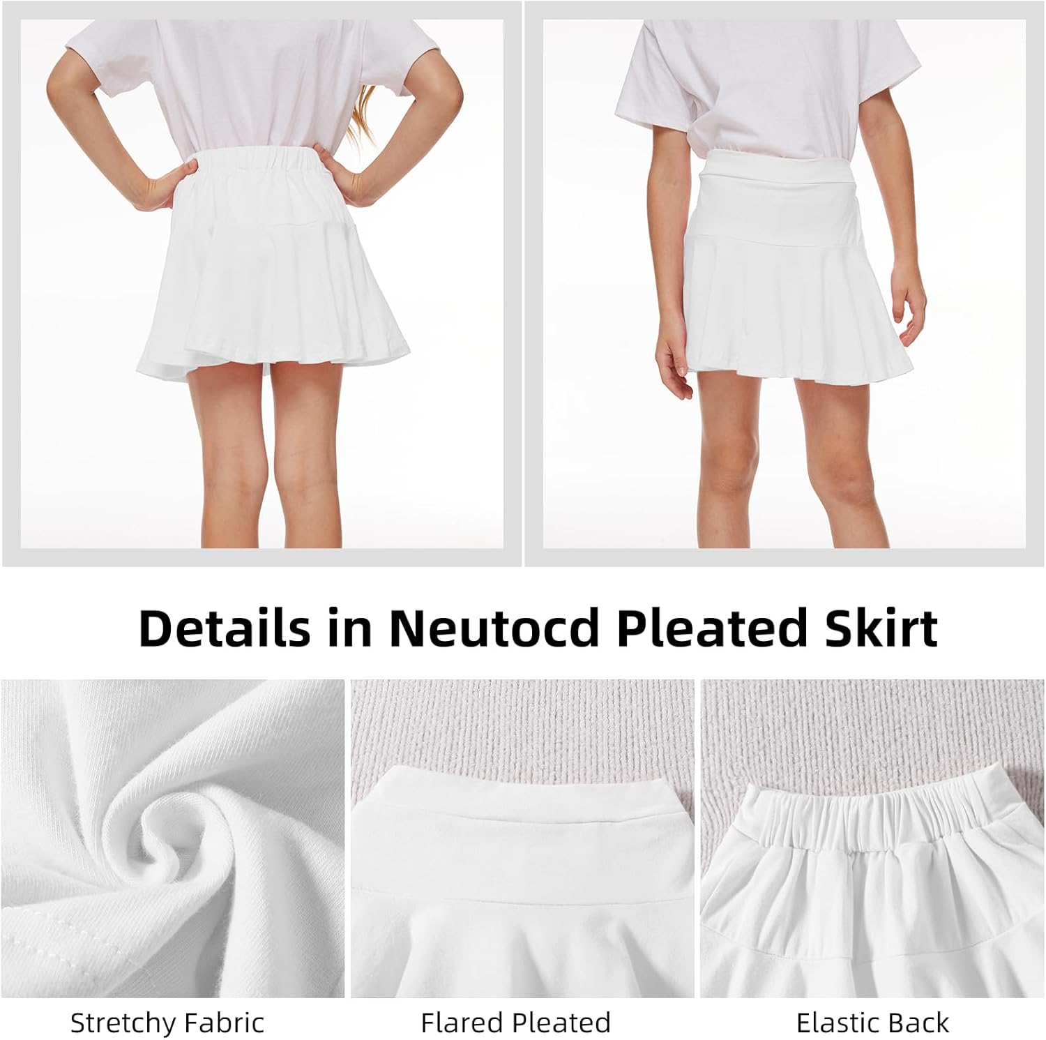 Neutocd Toddler Baby Girls Skirts Skorts Elastic Girl Pleated Skirts Kid Casual Stretch Waist Skater Skort Built in Shorts - Image 5