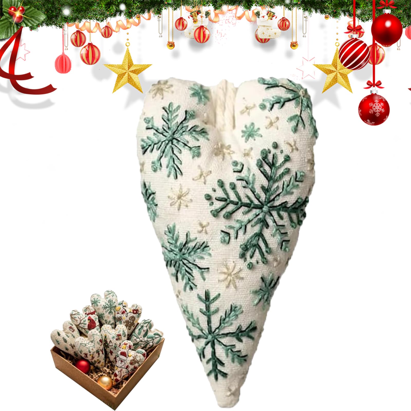 DIY Embroidery Christmas Ornament Kits - Heart Embroidery Christmas Decoration, Hand Embroidery Christmas Tree Hanging Ornaments, Christmas Ornament Kits -Snowflake