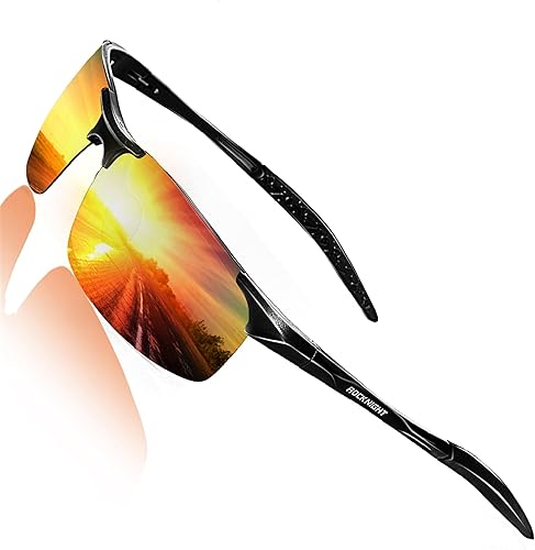ROCKNIGHT - Lentes de sol HD polarizados con protección UV400 y marco ultraligero Al-Mg para conducción, golf, pesca y actividades al aire libre