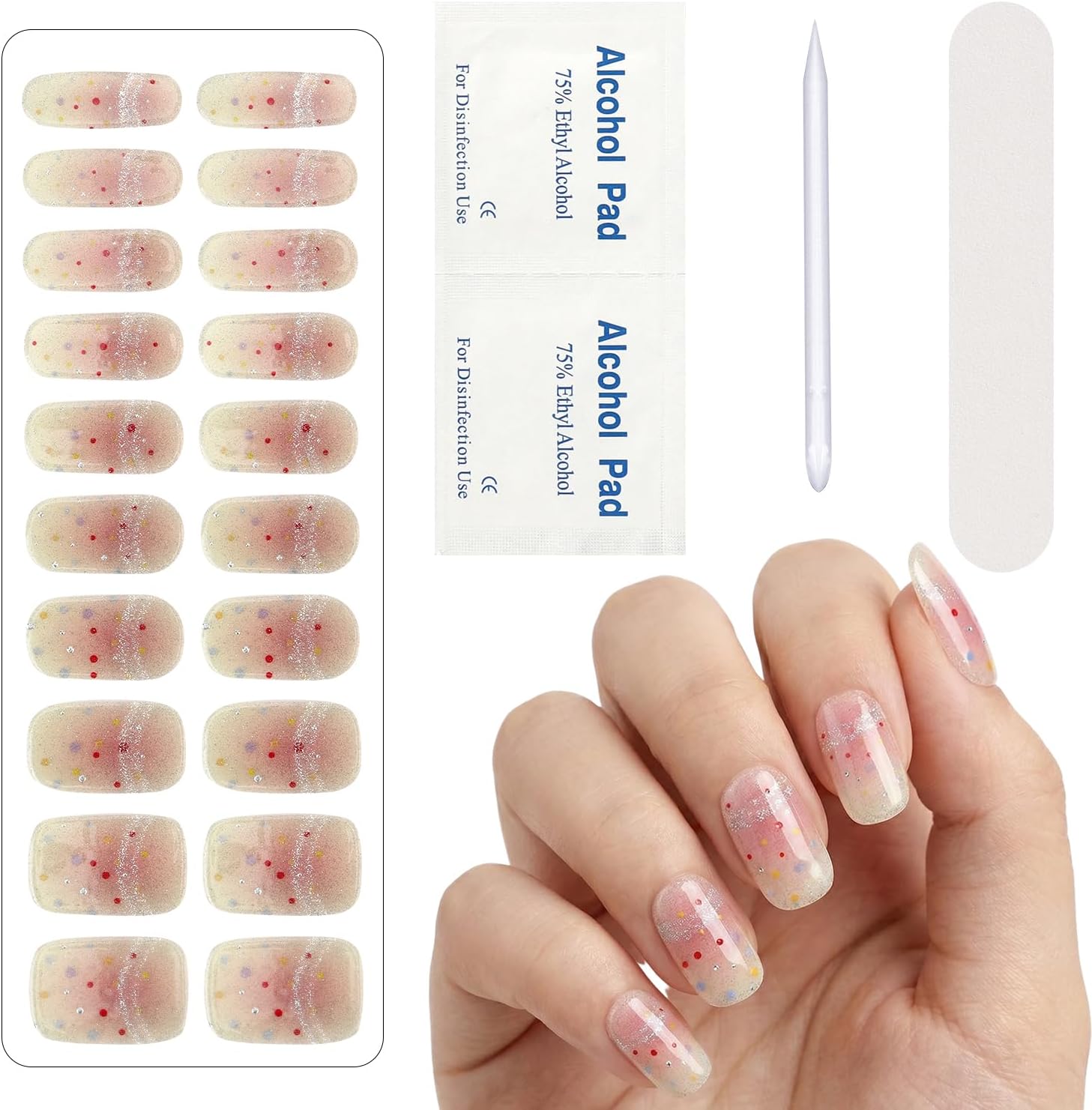 Semi Cured Gel Nail Strips – Gradient Dot Design (20 Pcs), Salon-Quality Nail Wraps, Long-Lasting & Easy to Apply, Works with UV/LED Lamps - MK-0012