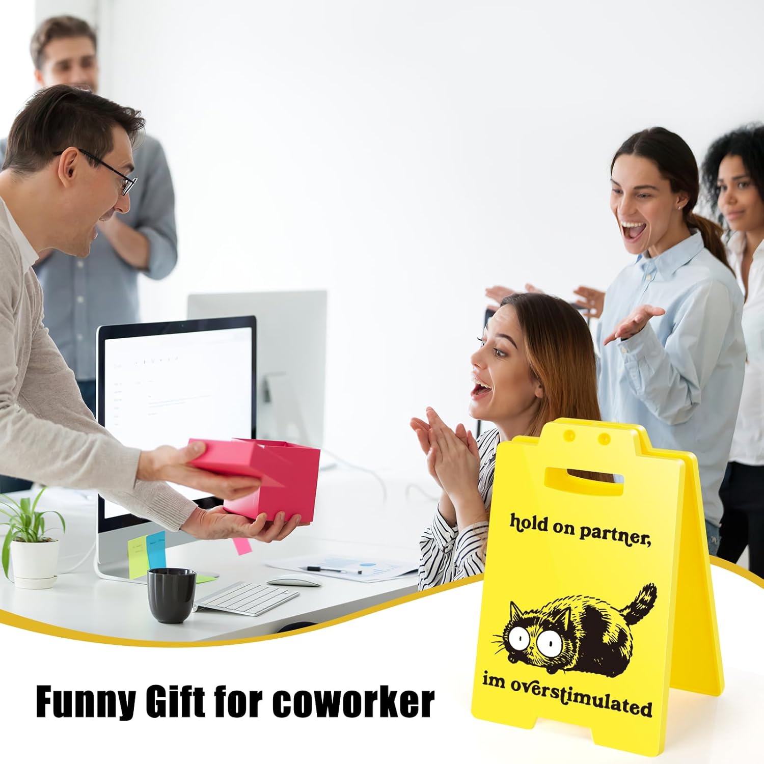 Funny Overstimulated Cat Desk Sign - Cute Office Decor for Coworkers, Novelty Gag Gift for Cat Lovers, ADHD Anxiety, Social Battery and Sensory Overload Sign - Image 4