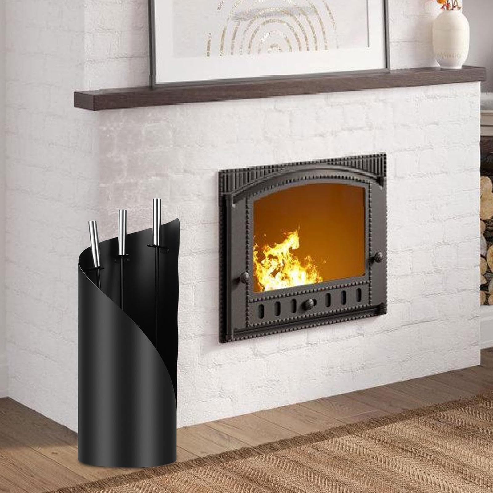 Herramientas para chimenea, juego de 4 herramientas modernas y portátiles de hierro para chimenea, accesorios profesionales para chimenea, juego ergonómico de cocina para interiores
