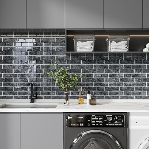 Miniatura 3 de CRE8TIVE 16 hojas de azulejos de metro grises para despegar y pegar, azulejos de loseta en muro de 12 x 12 pulgadas para pegar en el protector