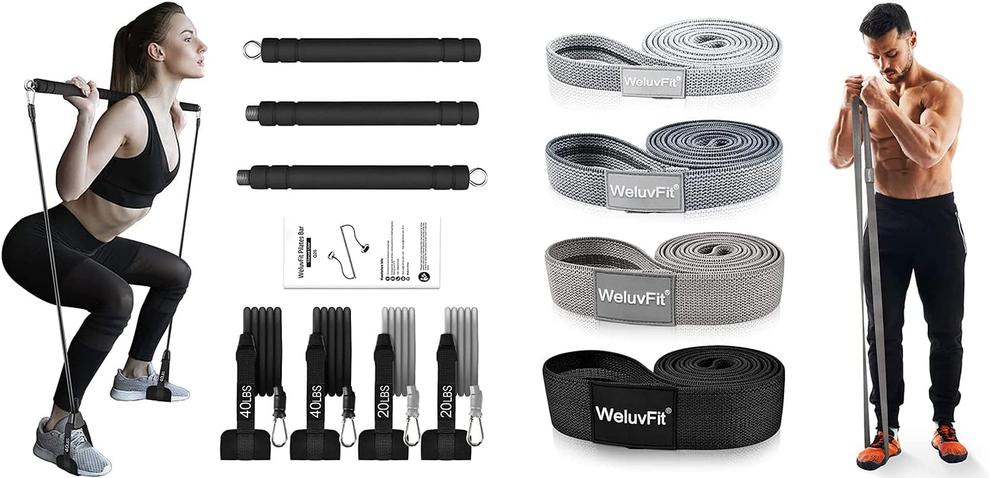 Pilates Bar Kit with Long Resistance Bands : Sports & Outdoors