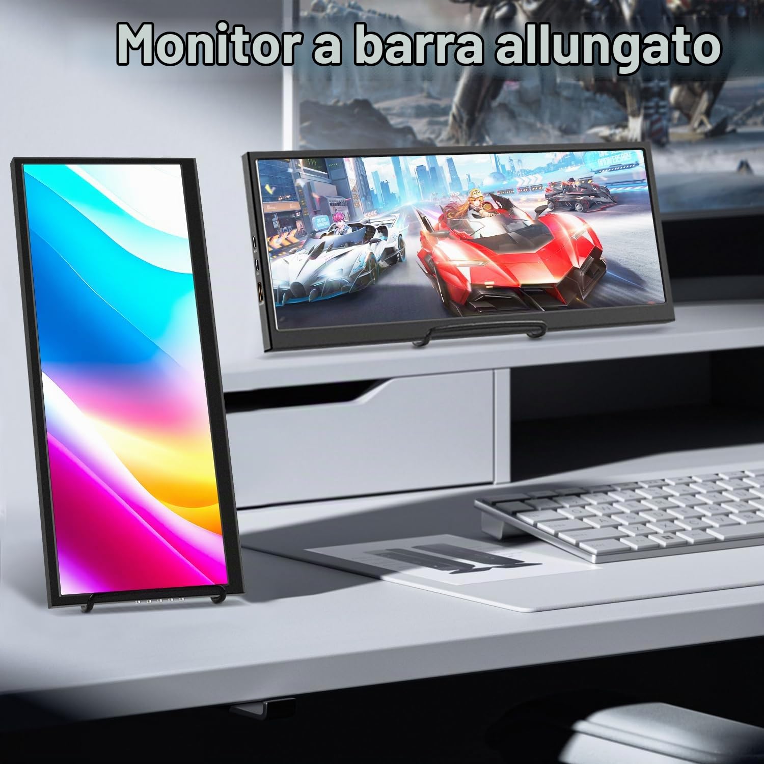 Monitor secondario da 12,3 pollici, display LCD IPS da viaggio 1920 x 720 HDMI USBC, mini monitor portatile in metallo per computer portatile Windows Aida64 GPU CPU RAM monitoraggio, altoparlante