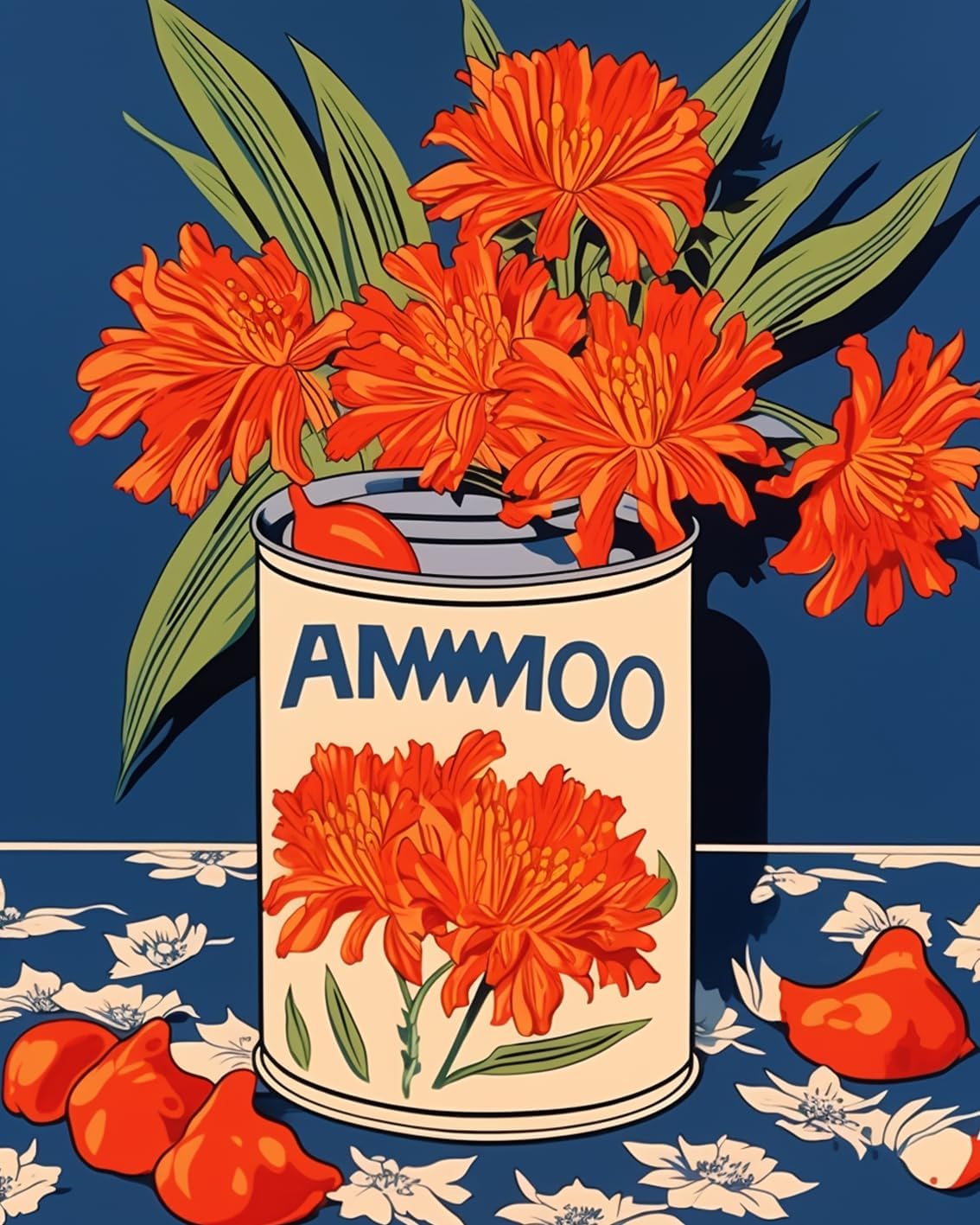 Retor Orange Flowers in a Tin DIY Paint by Numbers for Adults Orange Floral DIY Oil Painting Acrylic Paint Art Painting Kit Canvas with Acrylic Paints Vintage Flowers Art 16x20 Inch（DIY Frame ）