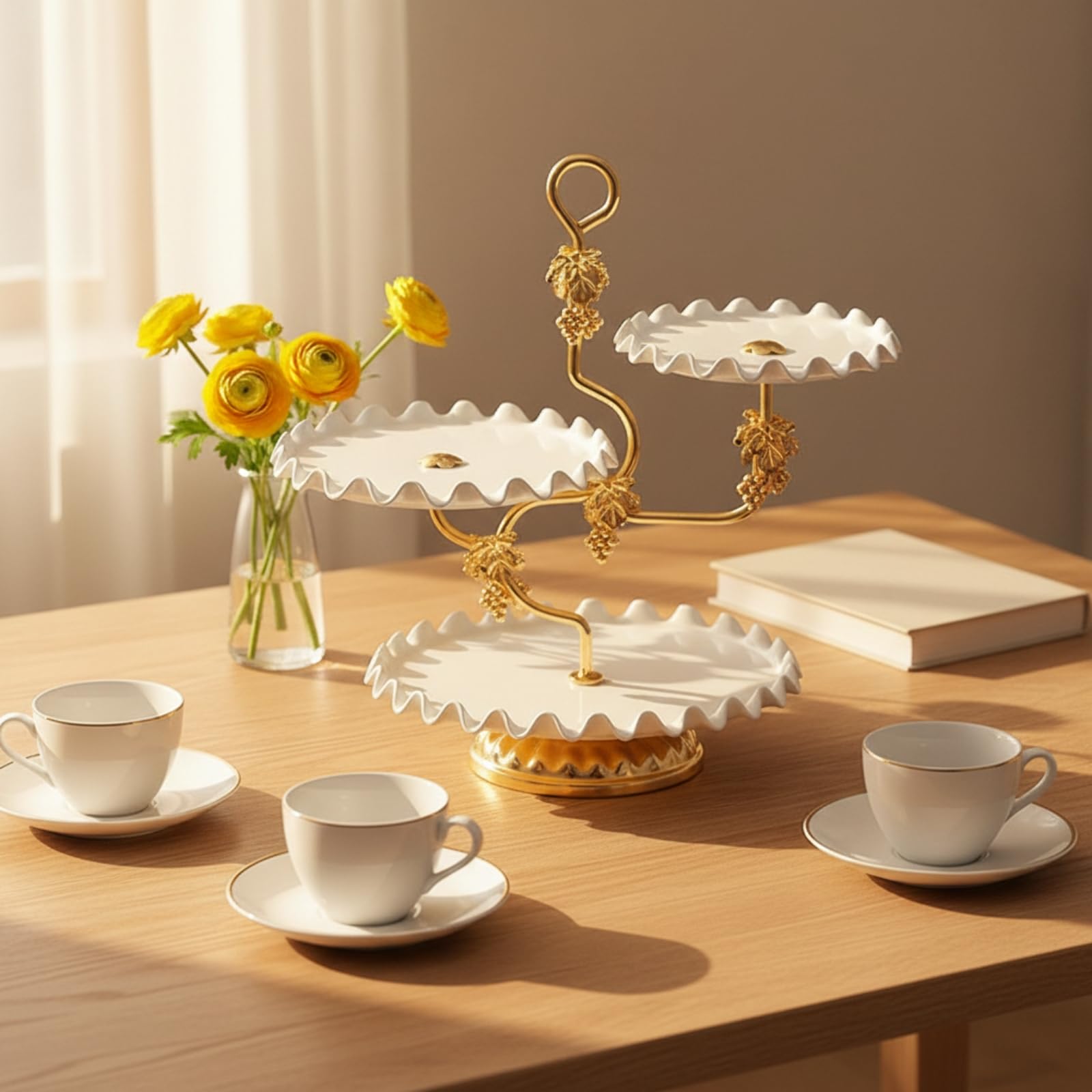 Gralara Présentoir à 3 Étages sans Toxique En Céramique, Présentoir à Pâtisseries à 3 Étages, , pr Mariage, Pâtissiers