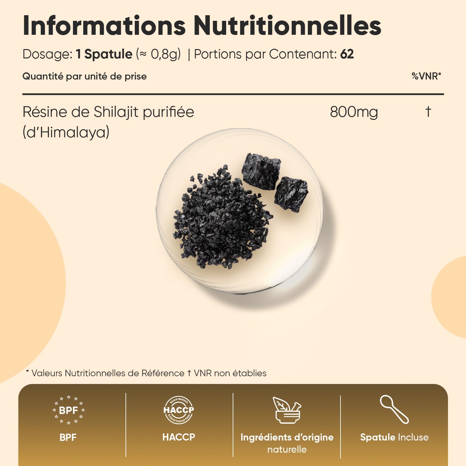 Resine de Shilajit Himalaya Vegan 50g avec 87% d'Acide Fulvique, sans OGM, sans Gluten, 800 mg par Portion, Alternative au Shilajit Himalaya Bio et aux Gélules, Cuillère Incluse