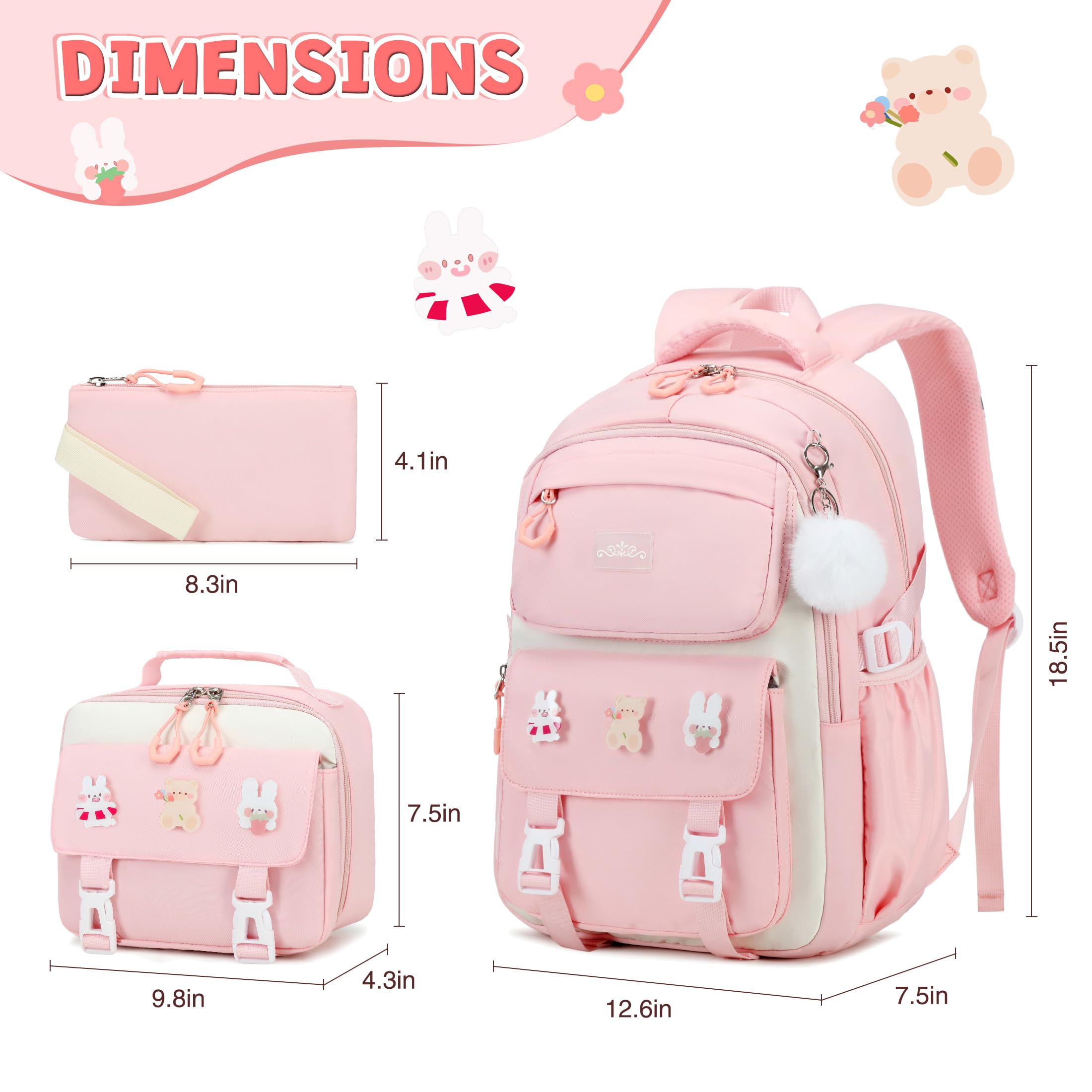 DIGOBAY Set zaino per la scuola per ragazze, zaino per bambini con astuccio portapranzo