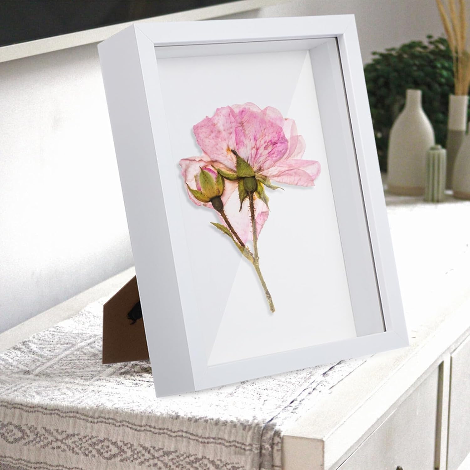 2 Pcs Hollow Shadow Box Frames 8x10 Display Cases for Dried Flowers and Memorabilia, 3D Specimen Display with White Wood Frame for Home Décor and Craft Keepsakes