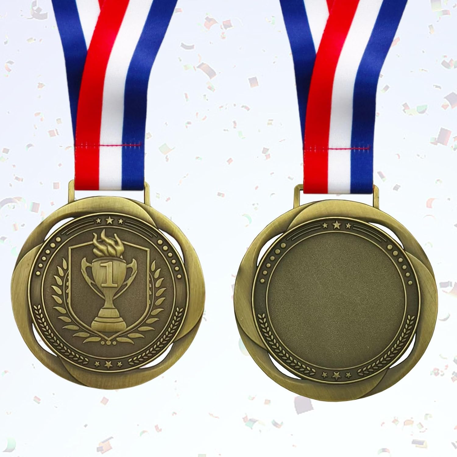 First Place Medal, Large Medal - 3.34Inch Wide - GOlympic Style Winner Medals Gold & Stripes Neck Ribbon - Perfect for Any Competition, Coaches, Students, Athletes and Academics