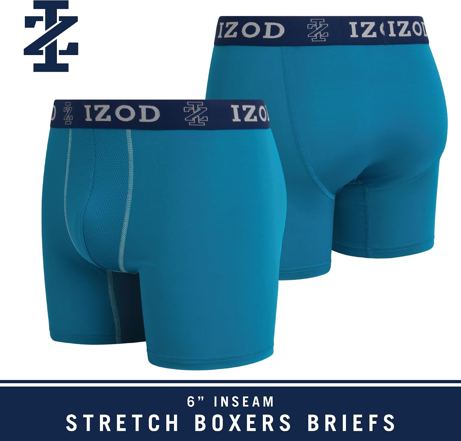 IZOD Mens Underwear Boxer Briefs - 6 Pack Ultra Soft Stretch Performance Boxers for Men with No Fly Contour Pouch, 6" Inseam