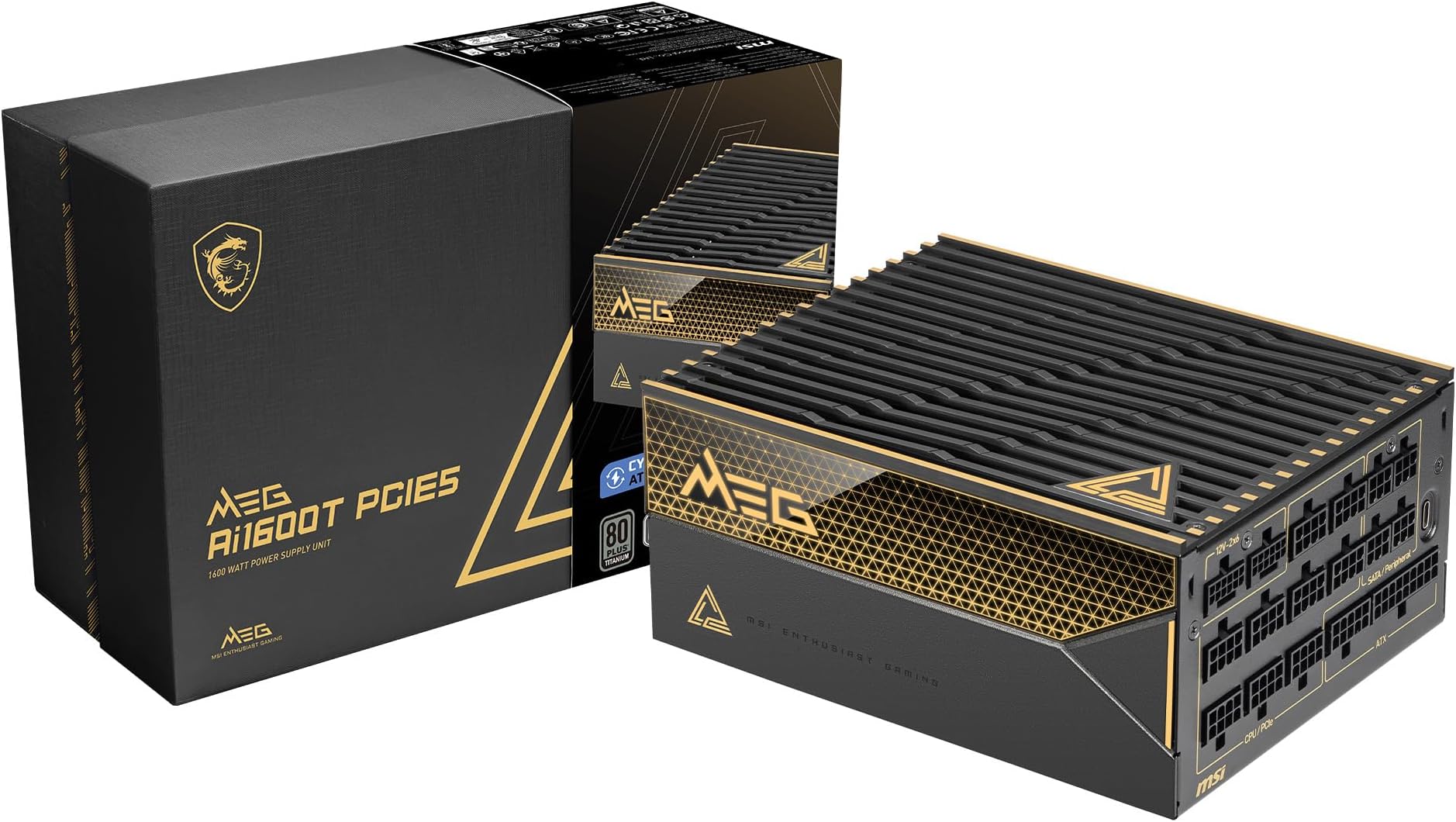 MSI MEG Ai1600T PCIE5 ATX 3.1 Gaming Power Supply - Full Modular - 80 Plus Titanium Certified 1600W - 100% Japanese 105°C Capacitors - ATX PSU - 12 Year Warranty