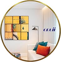 Vista 16 de Espejo redondo dorado, espejo redondo dorado de 24 pulgadas, espejos circulares de pared con marco de metal, espejos circulares dorados para pared