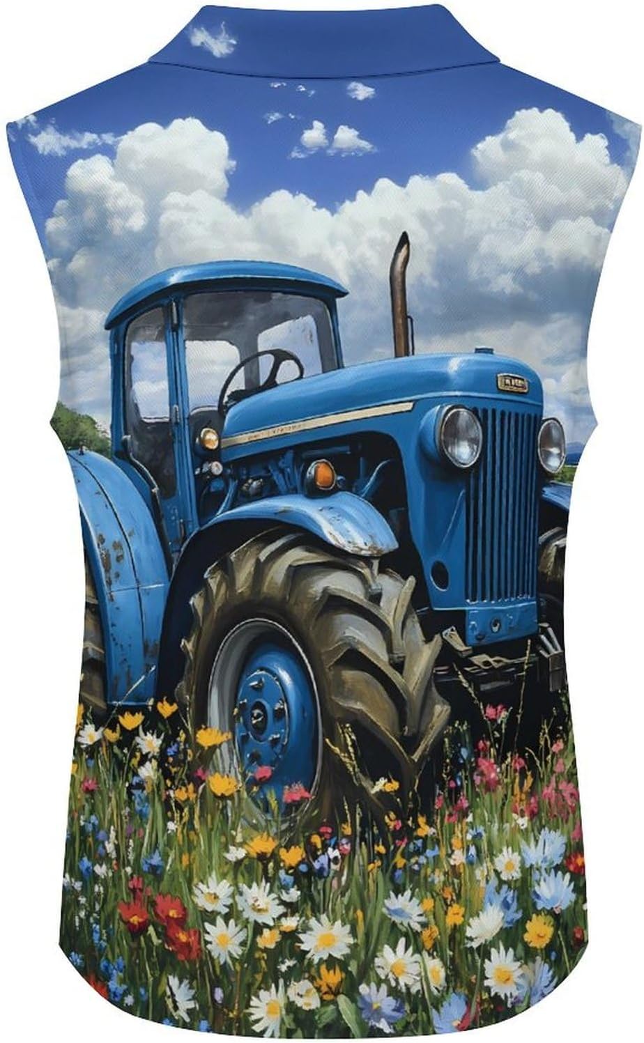 Blue Tractor Farm Flower Womens Golf Shirts Print Polo Shirt Sleeveless Tank Top Casual Work Blouses