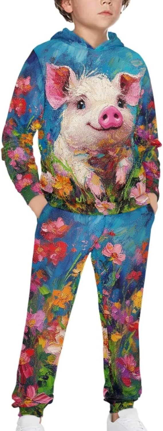 WELLFLYHOM Boys Hoodie and Jogger Pant Sets Graphic Sweatsuit Long Sleeve Sweatshirt and Sweatpants (5-12T)