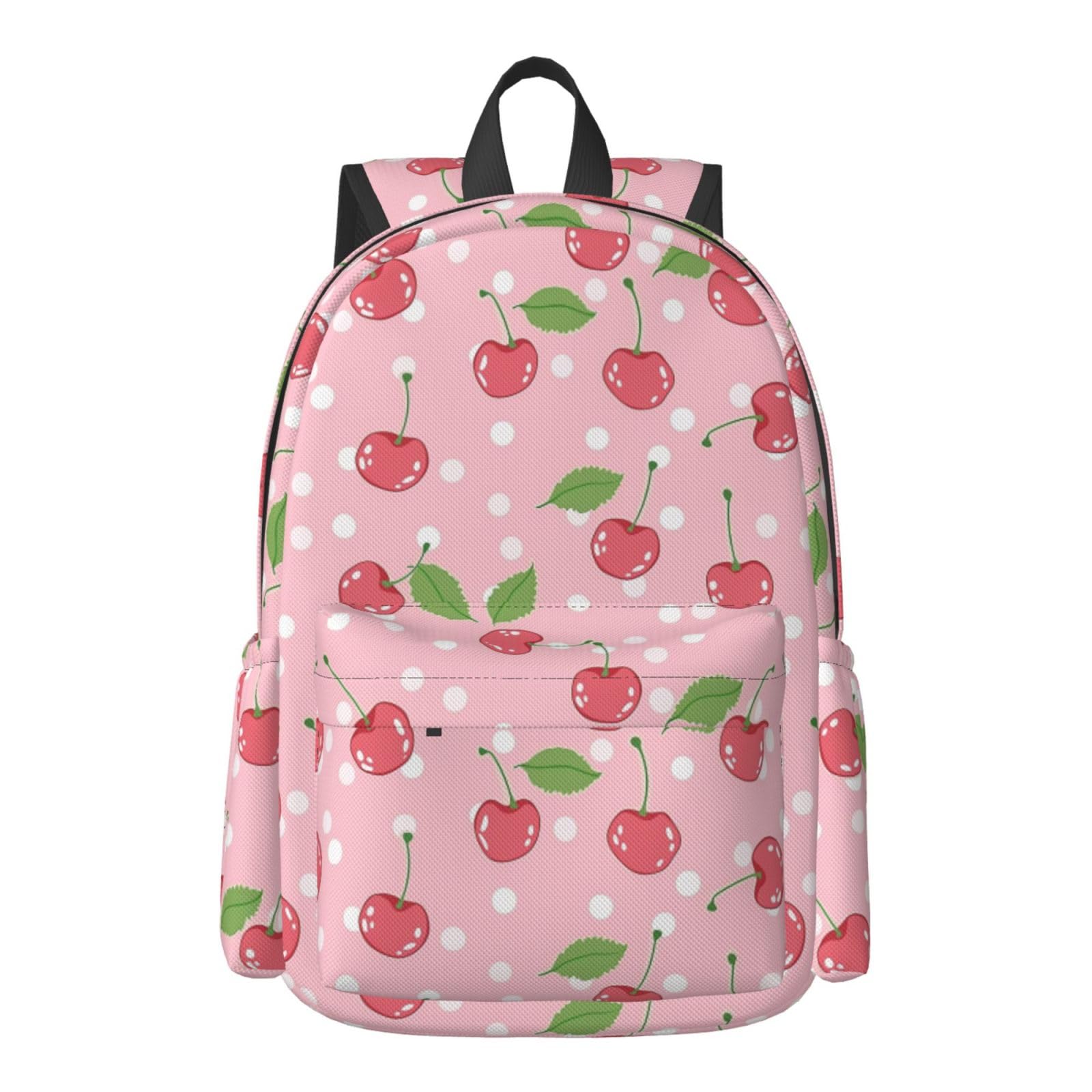 KiuLoam 17 Inch Large Capacity Backpack Cute Pink Sweet Cherry Dots Laptop Backpack Shoulder Bag School Bookbag Casual Daypack For Teen Girls