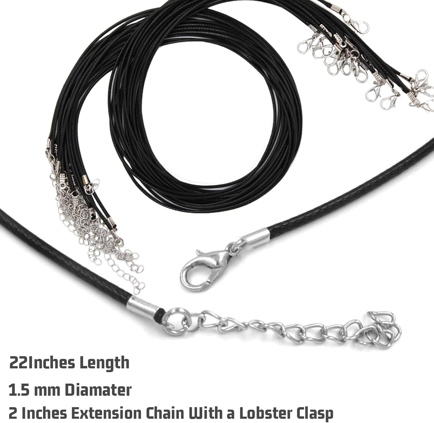EuTengHao Necklace Cord Bulk, Waxed Necklace Chain, Black Waxed Necklace Cord String for Jewelry Necklace Bracelet Making (100Pcs, 22 Inch) - Image 4