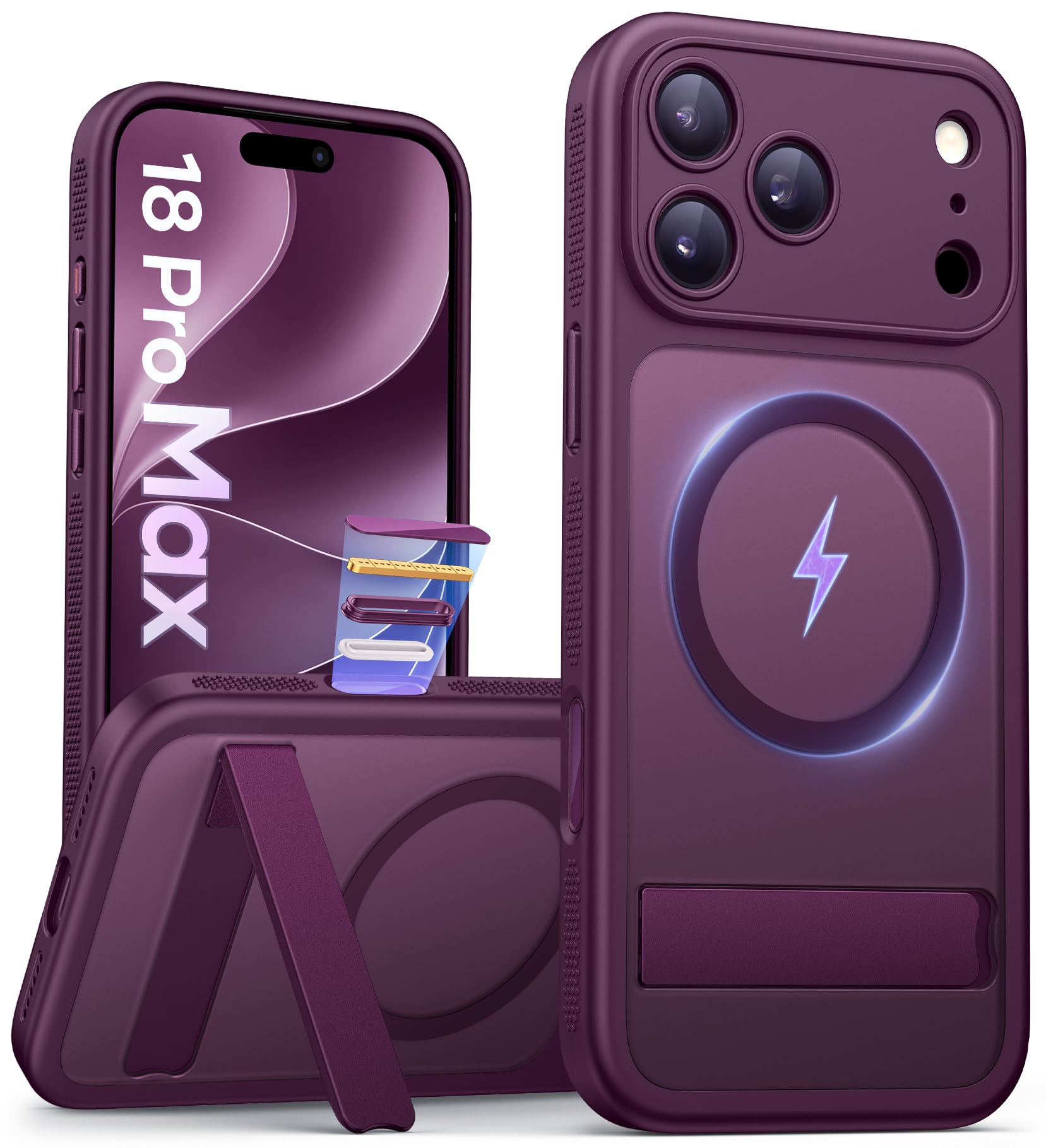 SSLOTSCASE for 18 Pro Max Case with Stand, Camera Control, Burgundy