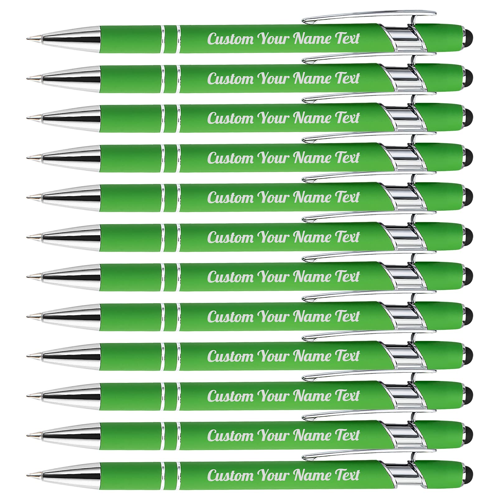 12PCS Personalised Pens Bulk with Name Free Engraving,Custom Ballpoint Pens with Stylus,Engraved Text Message Logo,Customised Gifts for Business,Graduation,Wedding,Birthday,Christmas-Black Ink — image 1