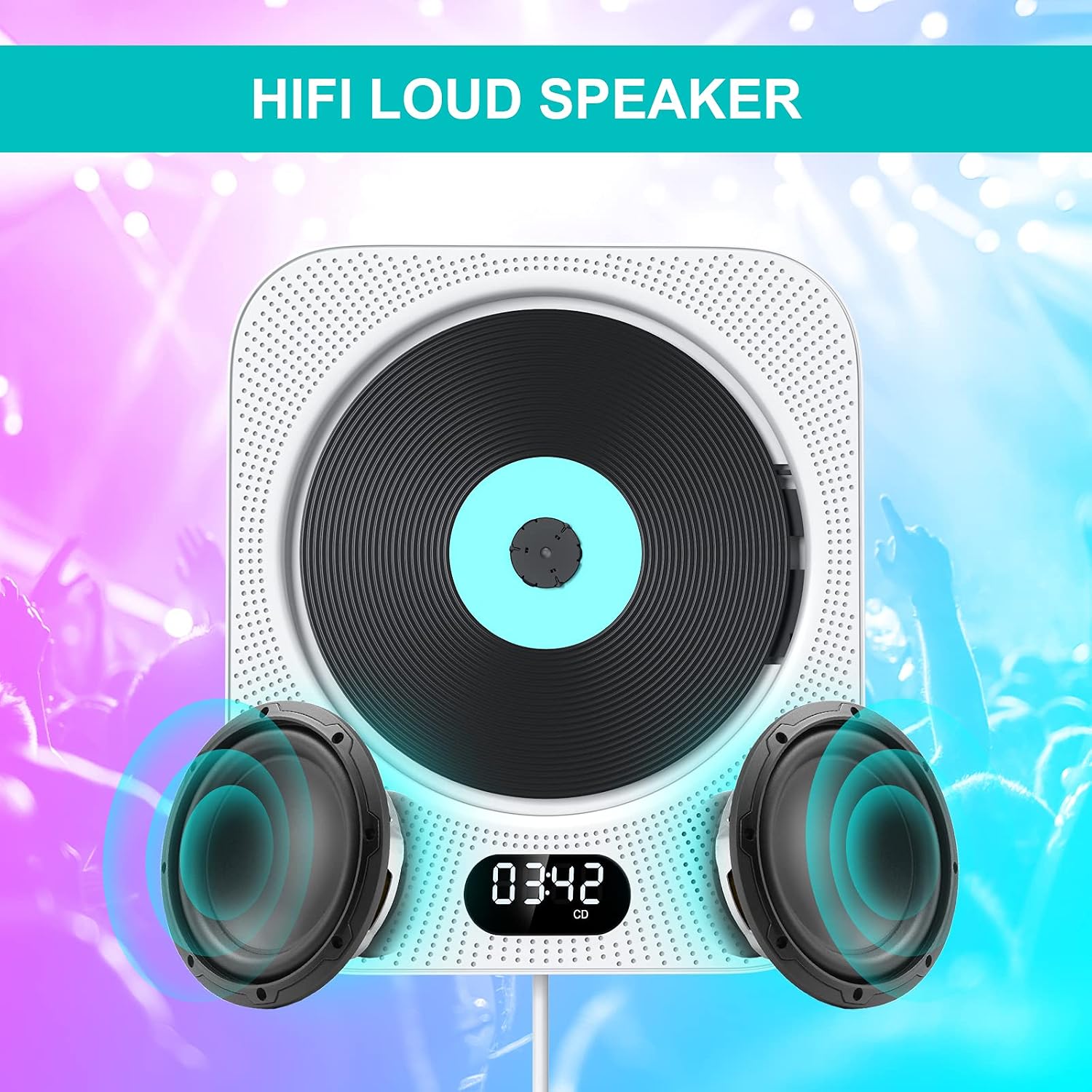 Portable CD Player for Car, Wall Mounted CD Player with Bluetooth, Gueray FM Radio CD Kpop Player with Built-in HiFi Speaker,LCD Display Remote Control AUX Input Output Jack Dust Cover for Home Gift