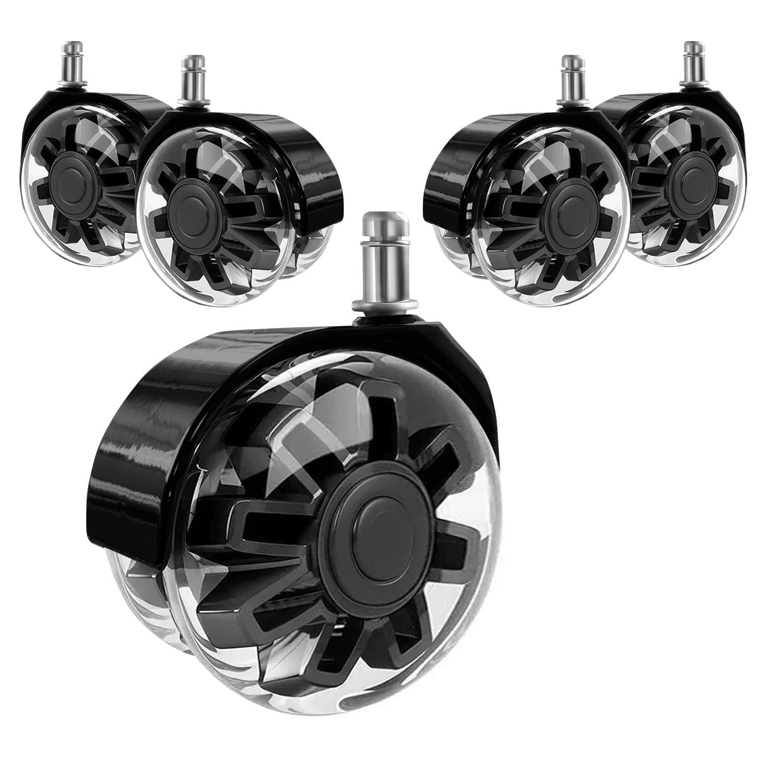 Hirate Office Chair Caster Wheels Heavy Duty( Set of 5), 3” Dual Ball Roller Furniture Chair Casters Replacement Mute Rolling for Hardwood Floors & Carpet Universal Fit 7/16" x 7/8", Black