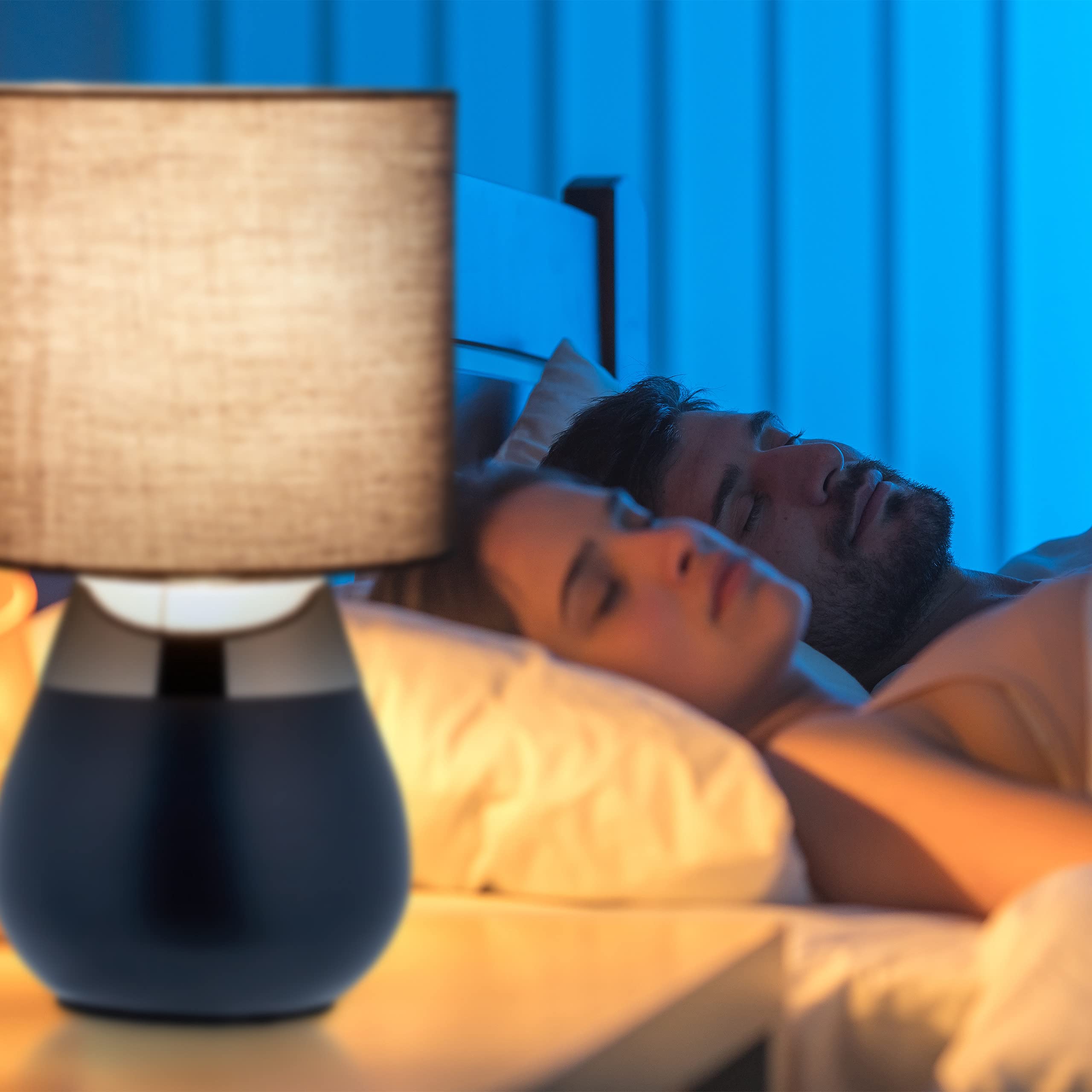 Relaxdays Lampada da Tavolo, Luce Indiretta con Funzione Touch, Abat Jour con Paralume, H x D: 32 x 18 cm, Blu Scuro