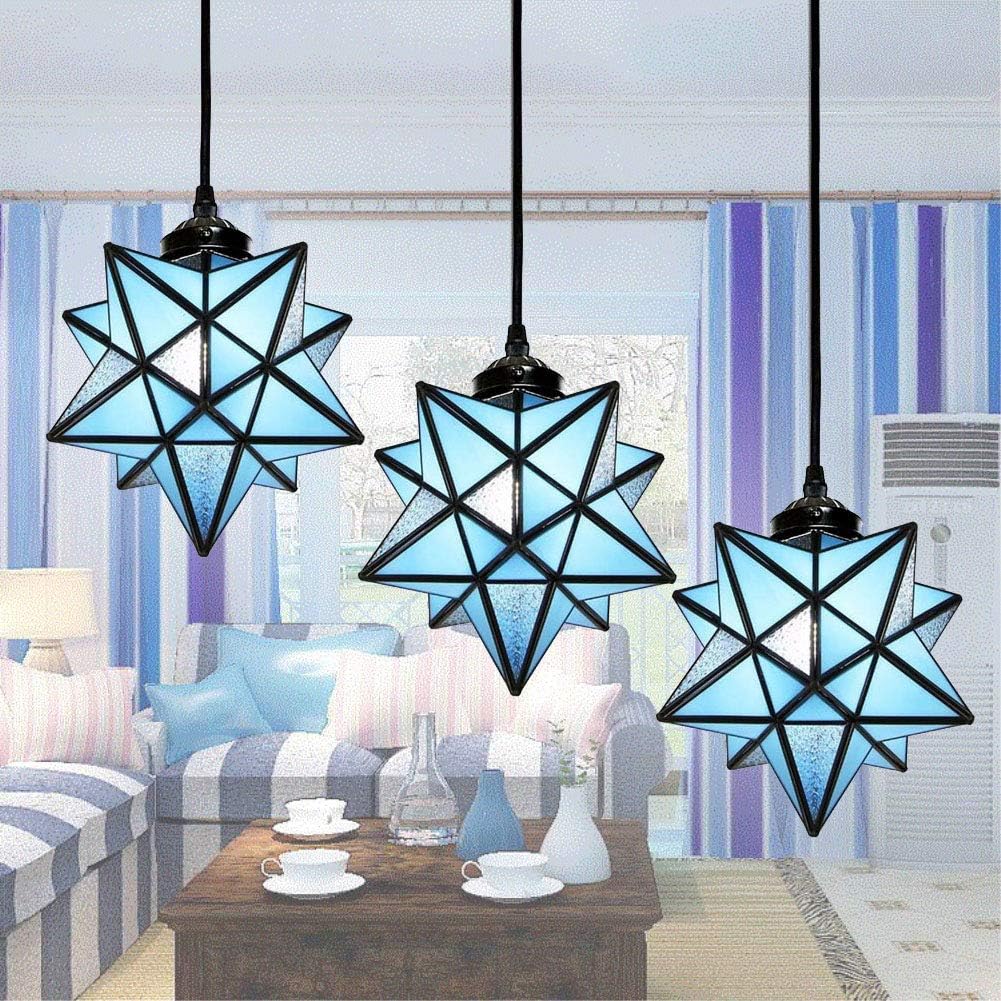 Hоttеѕt Sаlеѕ ASUNMOON Sky Blue Star Flush Mount Moravian 8'' Star Ceiling Light Shade with E26 Bulb (Pendant Light 8)