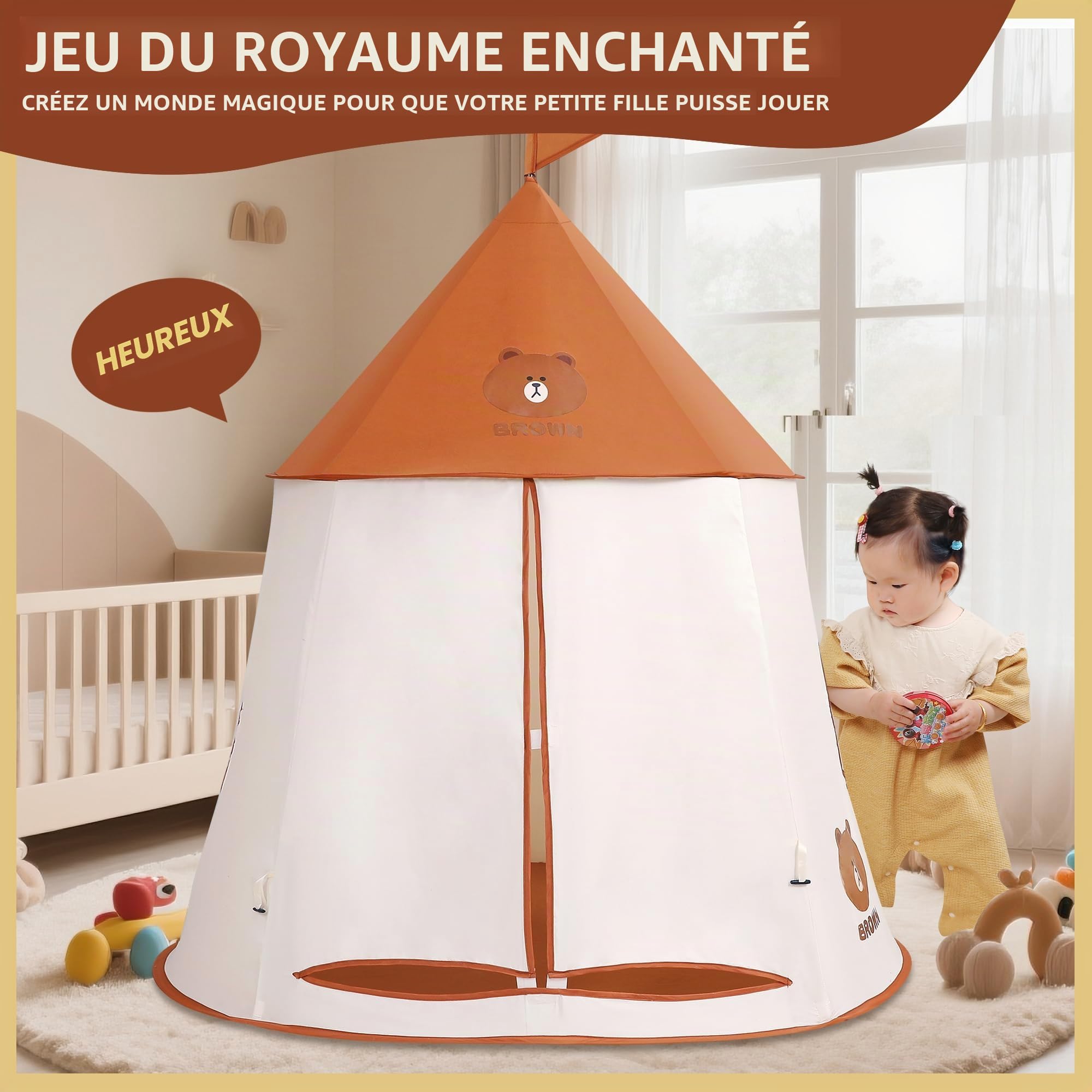 Tente de jeu, pour enfant, tente de jeu, pour enfant, tente de château, portable, pop-up, style indien, maison de jardin, maison de jeu, pour chambre d'enfant, cadeau d'anniversaire, de Noël (ours