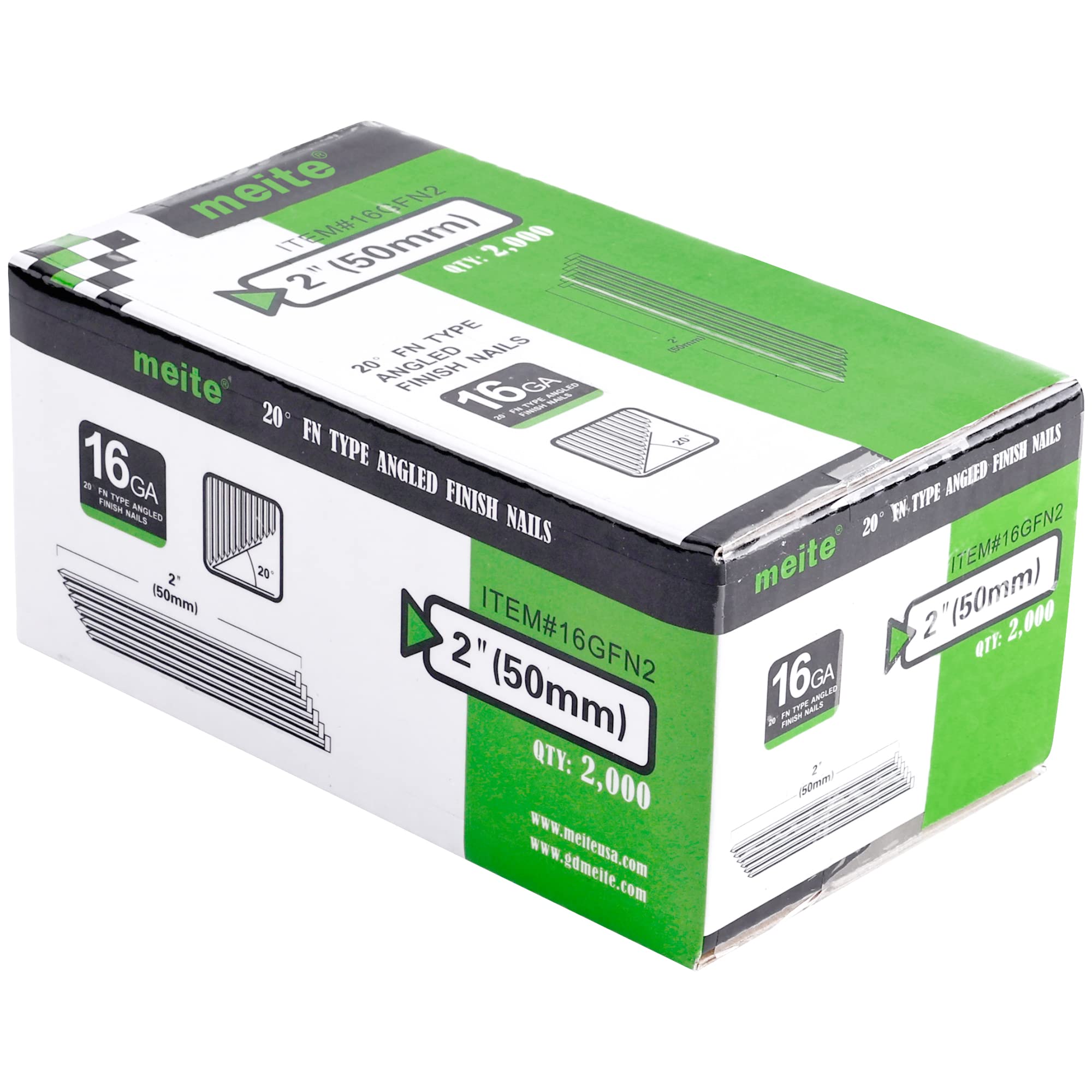 Type 16G / 50mm Angled Finish Nails, 16 Gauge 20 Degree Galvanised Angled Finish Nails for Nailer Gun (2,000 Counts)