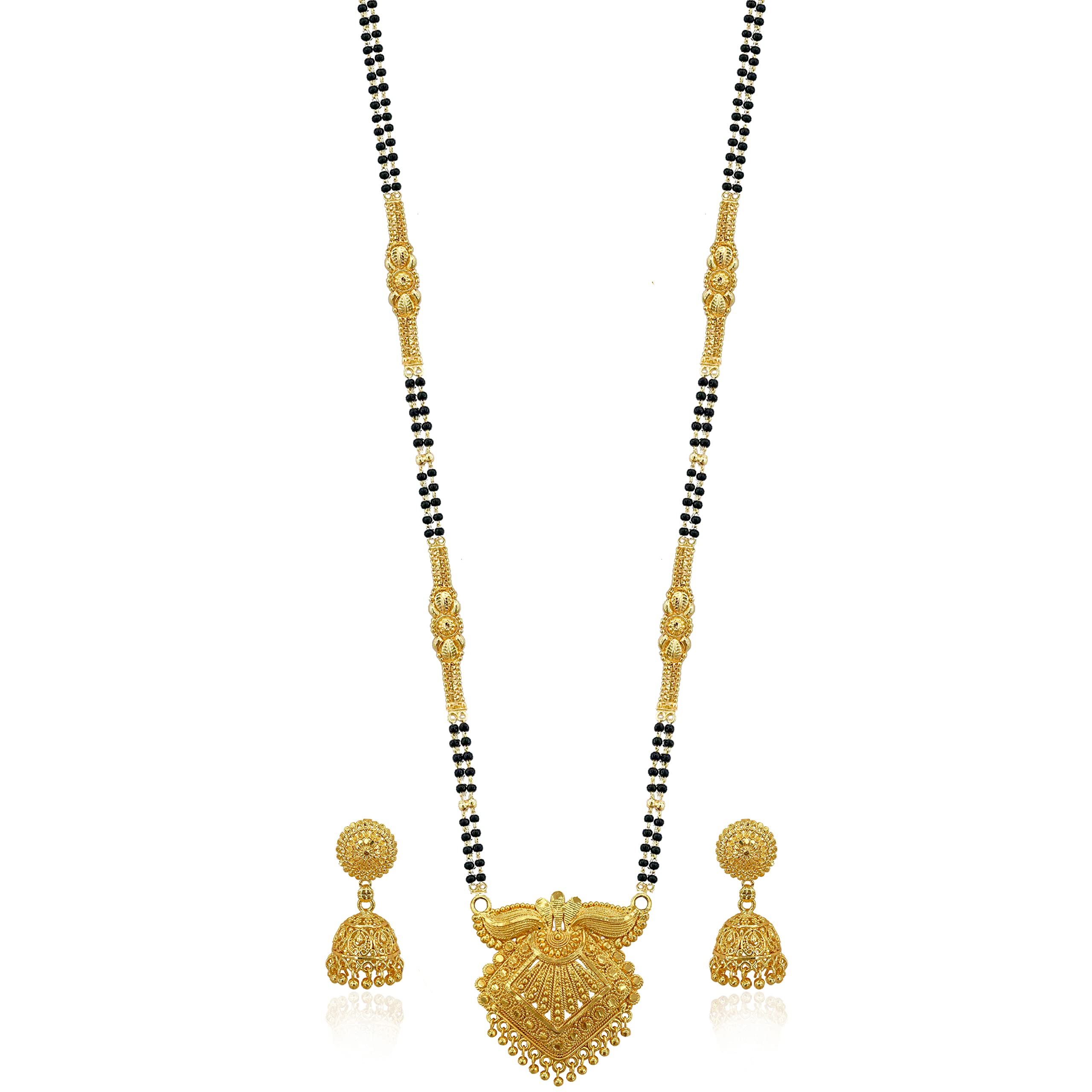 Brado Jewellery Traditional Gold Plated 30 inch Long 2 inch Earring Set Mangalsutra/Tanmaniya/nallapusalu/Black Beads Mangalsutr For Women and Girls (B09MQVNHQG) Amazon Price History, Amazon Price Tracker