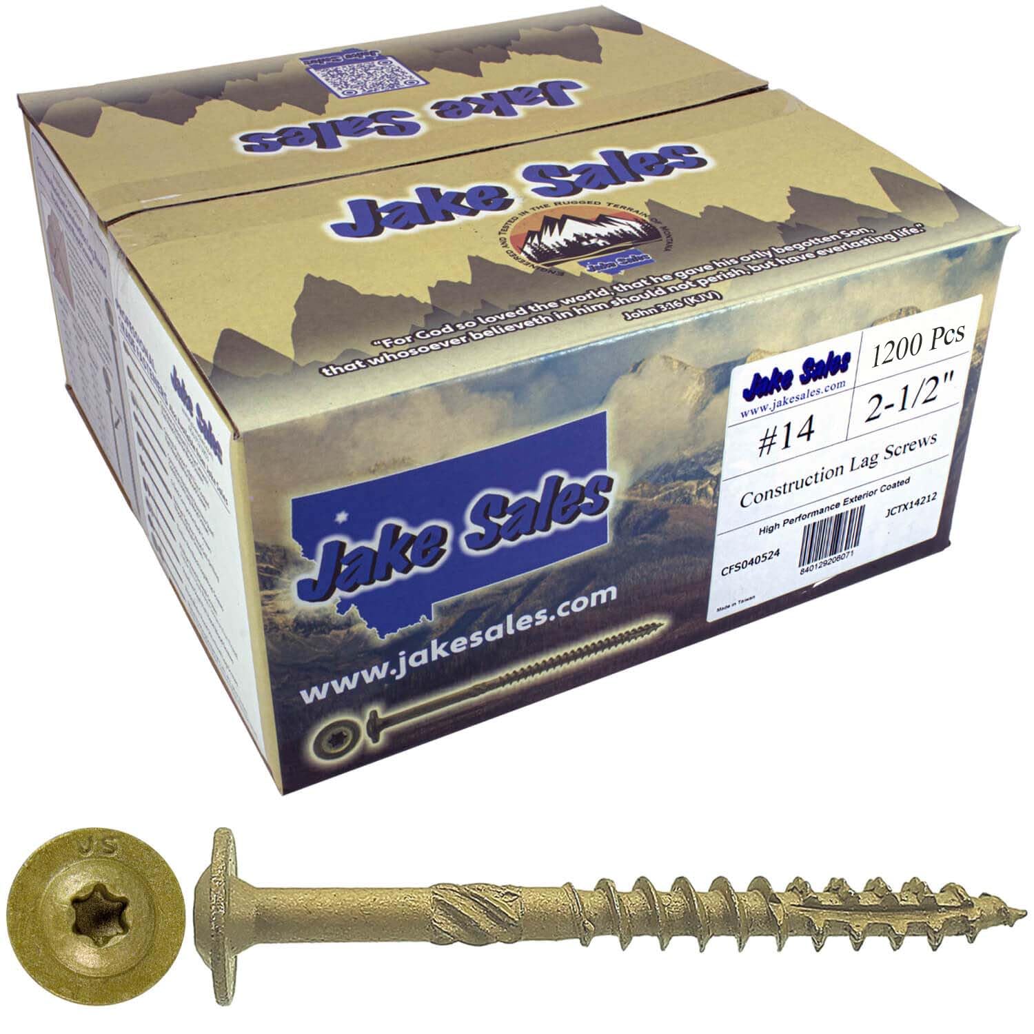 Jake Sales #14 x 2-1/2" Construction Lag Screw Exterior Coated Torx/Star Drive Heavy Duty Structural Lag Screw Far Superior to Common Lag Screws -