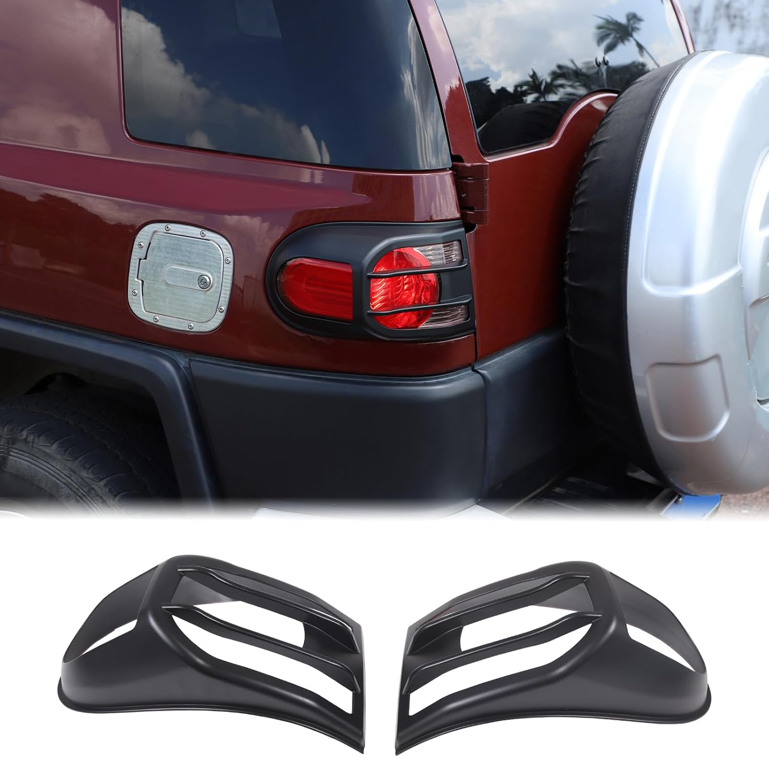 Aunginsy 2PCS Tail Light Trim Cover Compatible with Toyota FJ Cruiser 2007-2021+, Car Rear Taillight Lamps Guard Frame Bezels Tail Brake Light Protector Rear Headlight Decoration Cover ABS Accessories