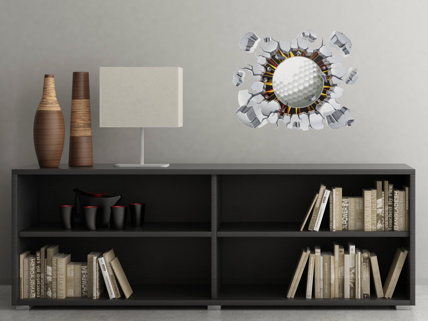 Golf Ball Fabric Wall Decal - 3D Break Through The Wall Golf Ball Wall Art, Golfer Inspiration Wall Décor, Removable Self Adhesive Golfing Decal